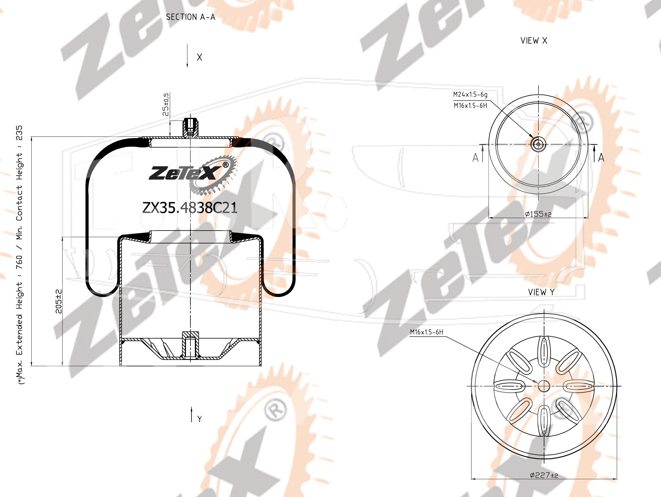 ZX35.4838C21, Пневморессора 4838NP21 Voss 232 металлический стакан Mercedes Actros — ZeTeX