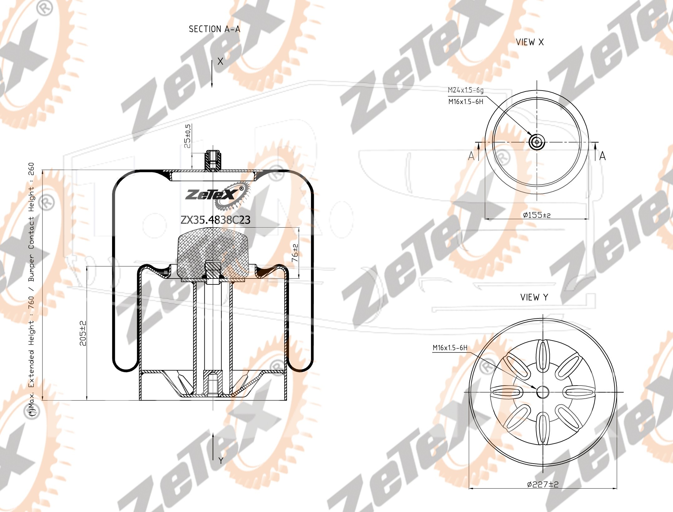 ZX35.4838C23, Пневморессора 4838NP23 Voss 232 металлический стакан Mercedes Actros — ZeTeX