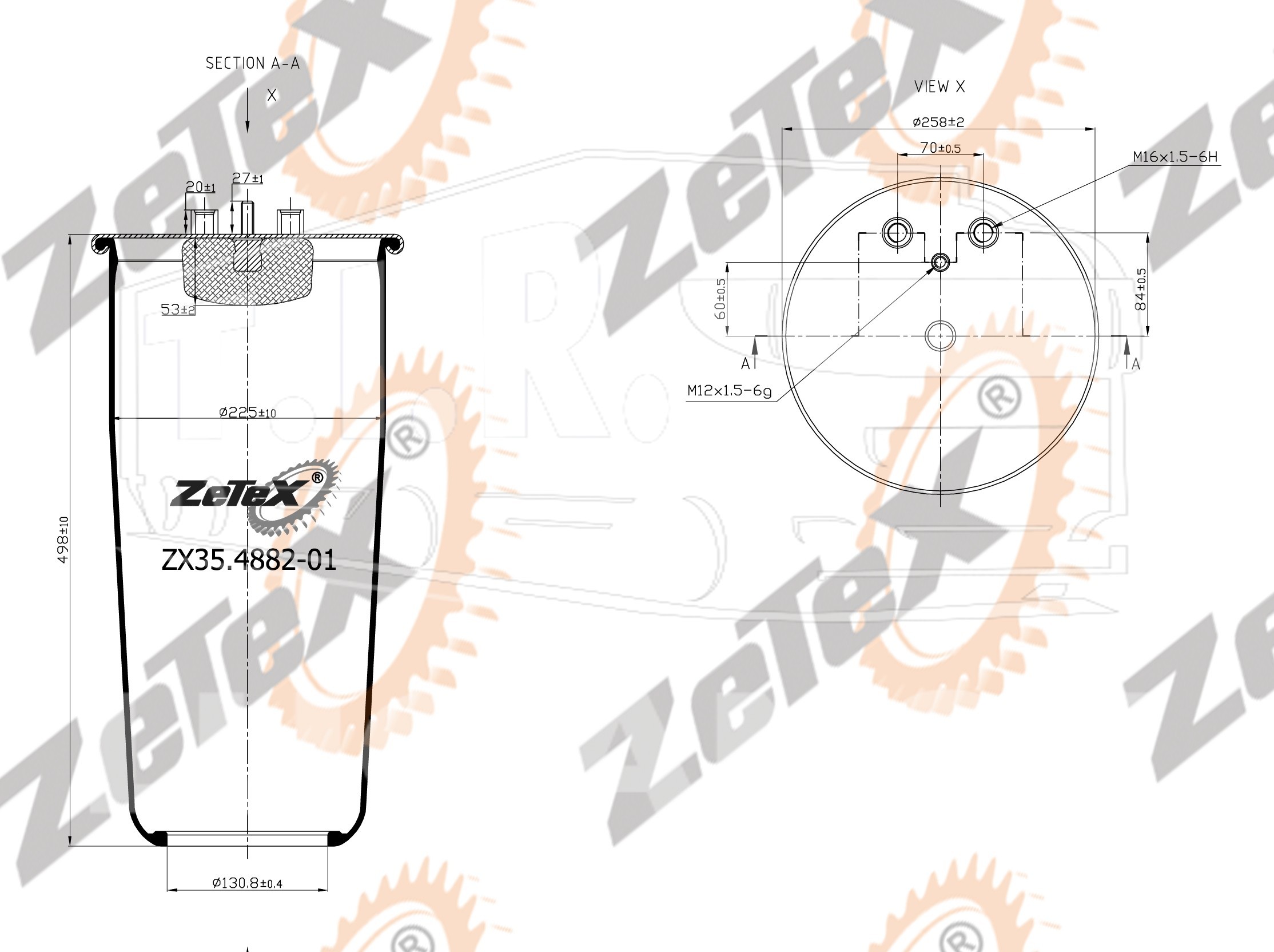 ZX35.4882-01, Пневморессора 4882N1P01 без стакана MAN TGA — ZeTeX