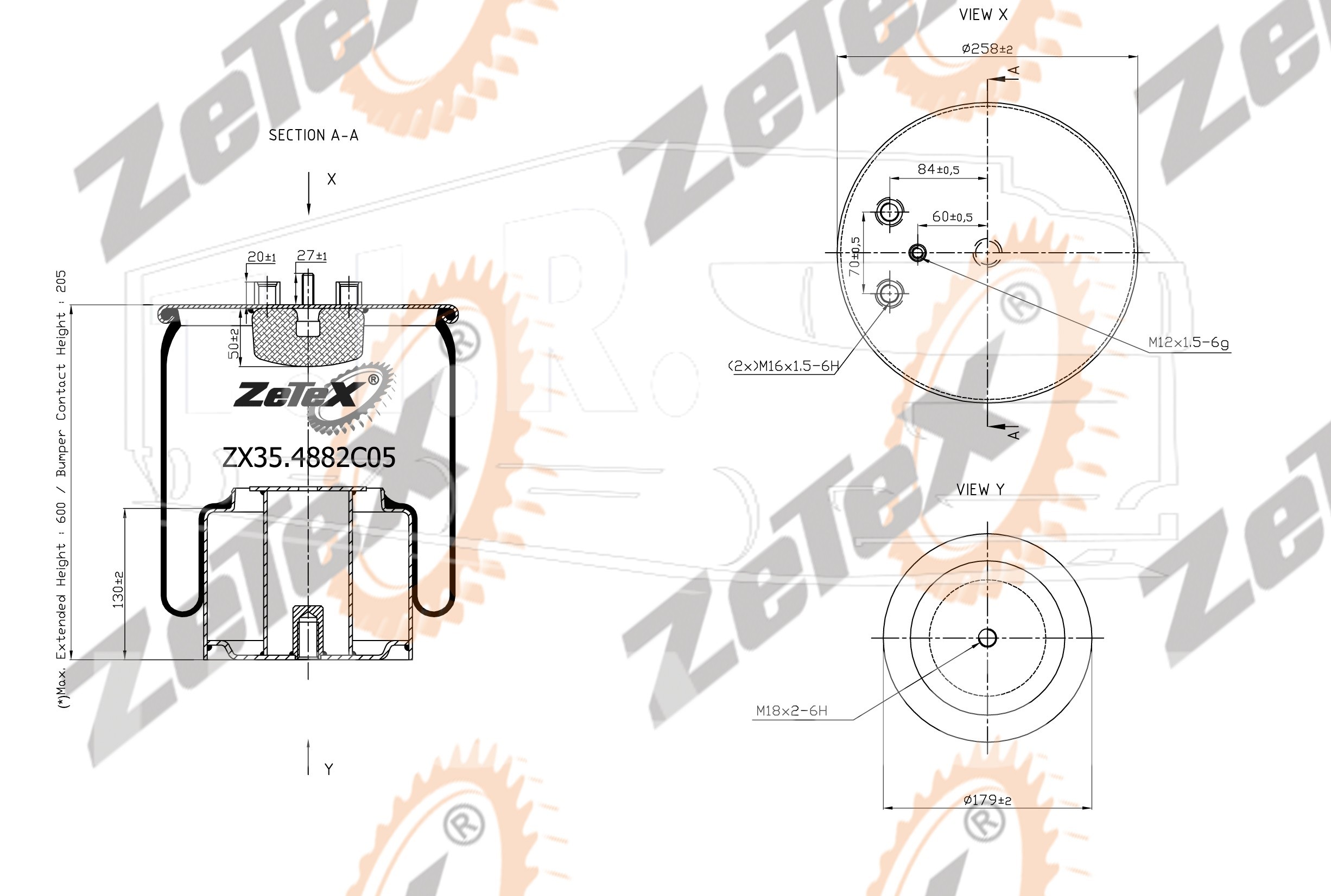 ZX35.4882C05, Пневморессора 4882N1P05 металлический стакан MAN TGA — ZeTeX