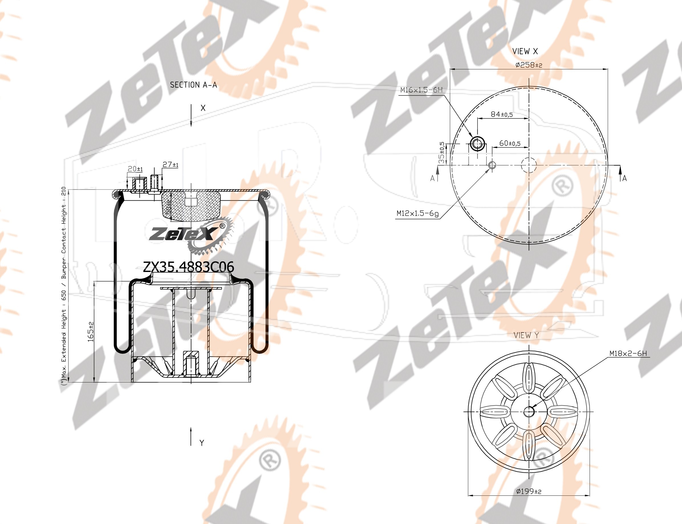 ZX35.4883C06, Пневморессора 4883N1P06 металлический стакан MAN — ZeTeX