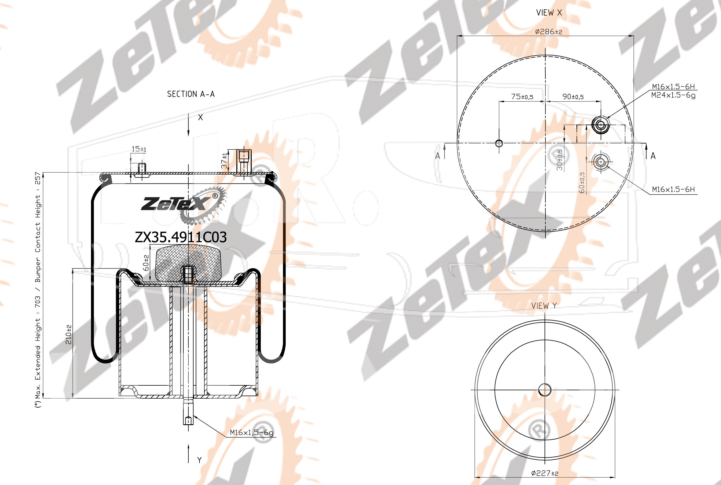 ZX35.4911C03, Пневморессора 4911NP03 металлический стакан RENAULT MAGNUM — ZeTeX