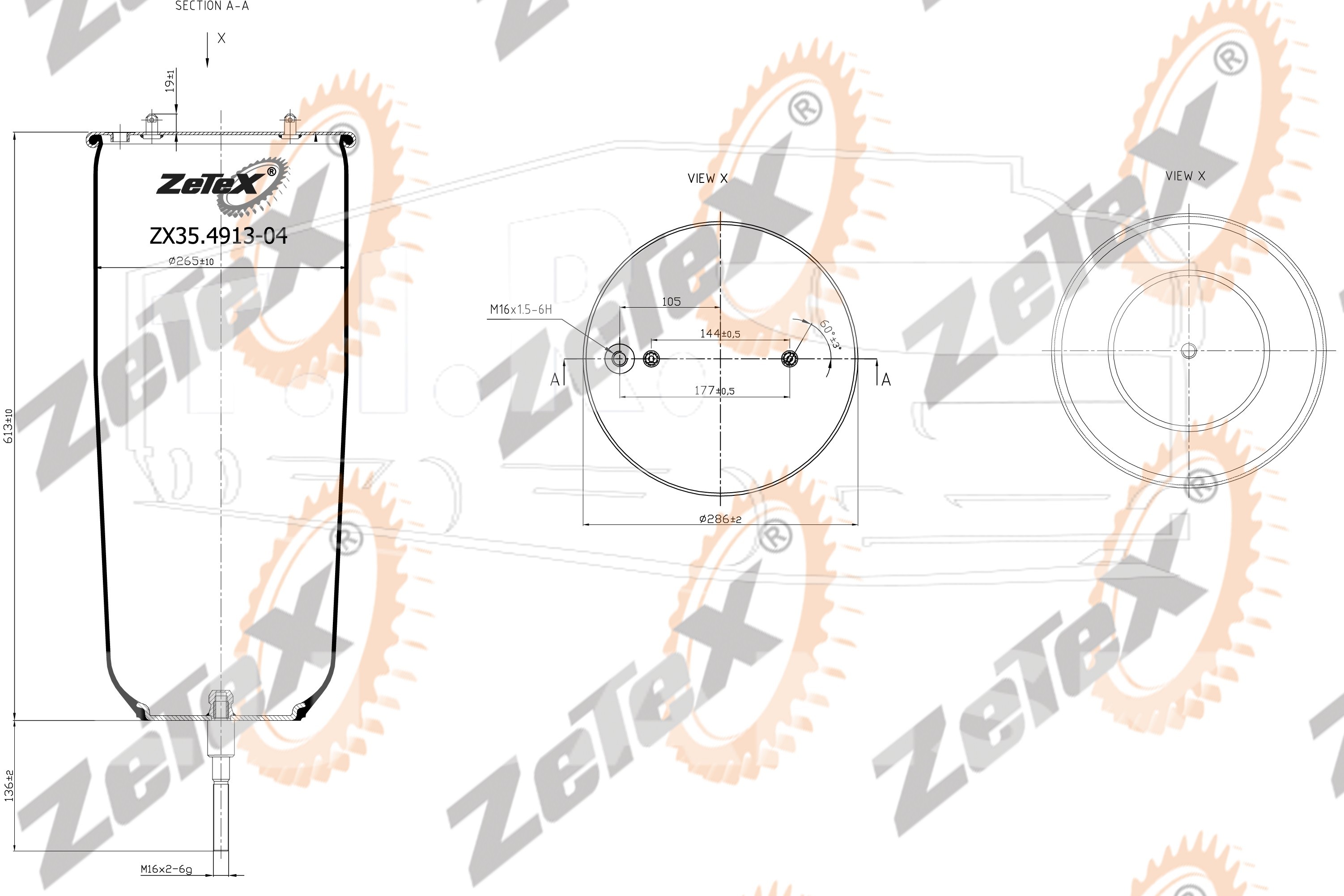 ZX35.4913-04, Пневморессора 4913NP04 без стакана — ZeTeX
