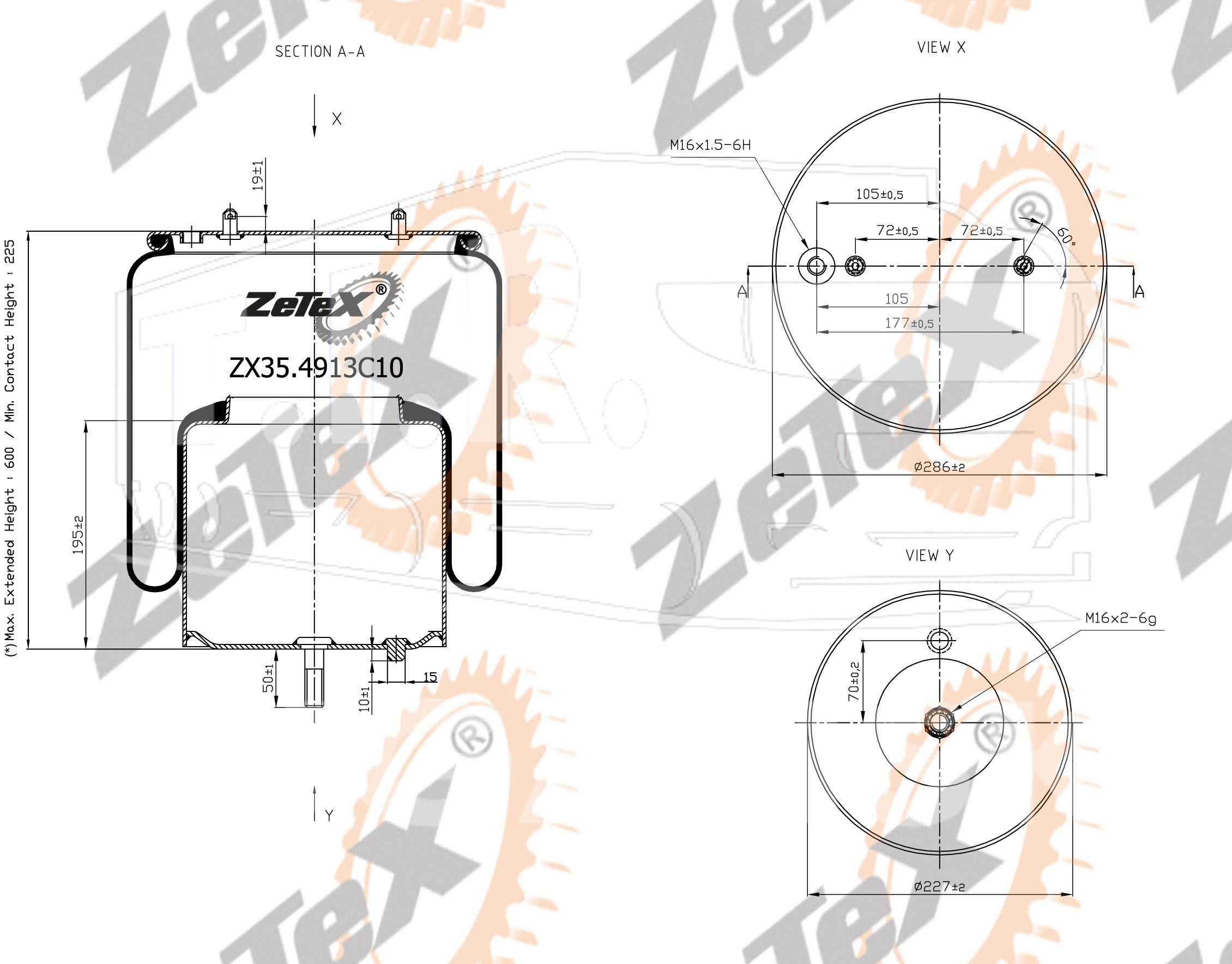 ZX35.4913C10, Пневморессора 4913NP10 металлический стакан (Scania 1510195) — ZeTeX