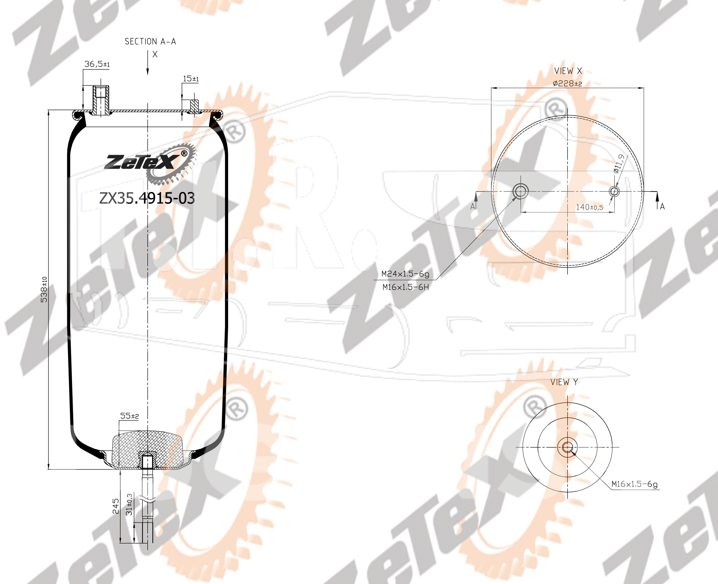 ZX35.4915-03, Пневморессора 4915NP03 без стакана — ZeTeX