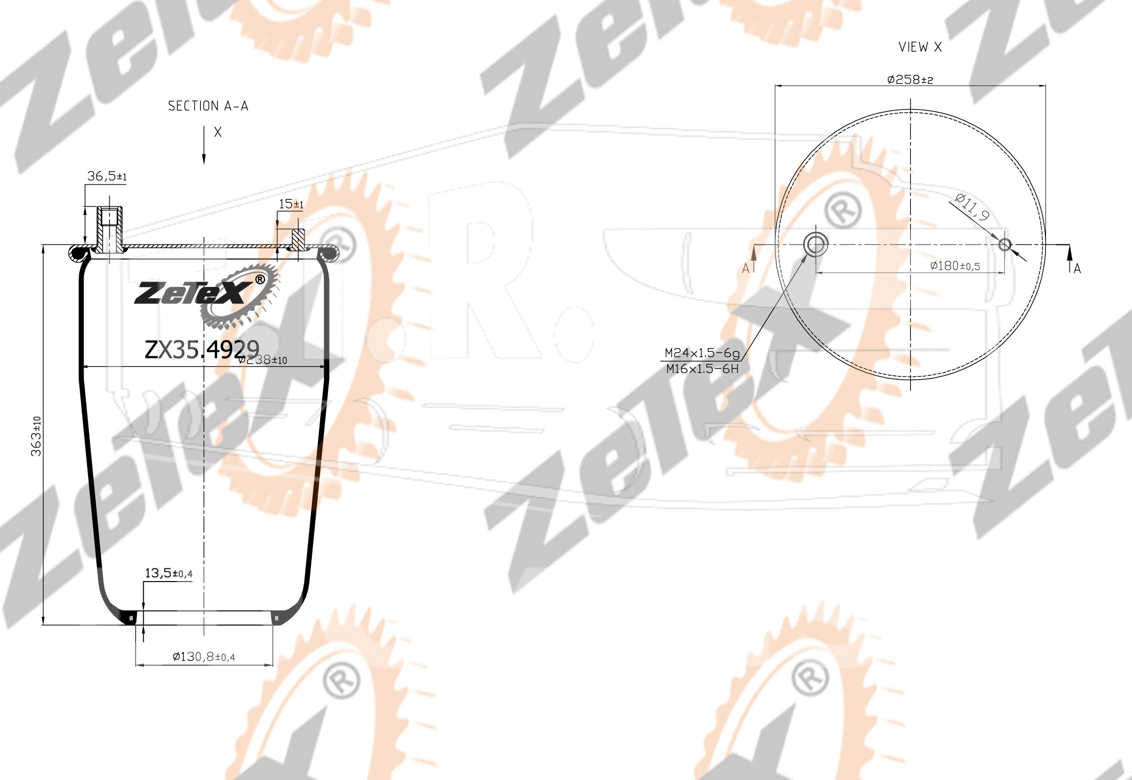 ZX35.4929, Пневморессора 4929N без стакана — ZeTeX