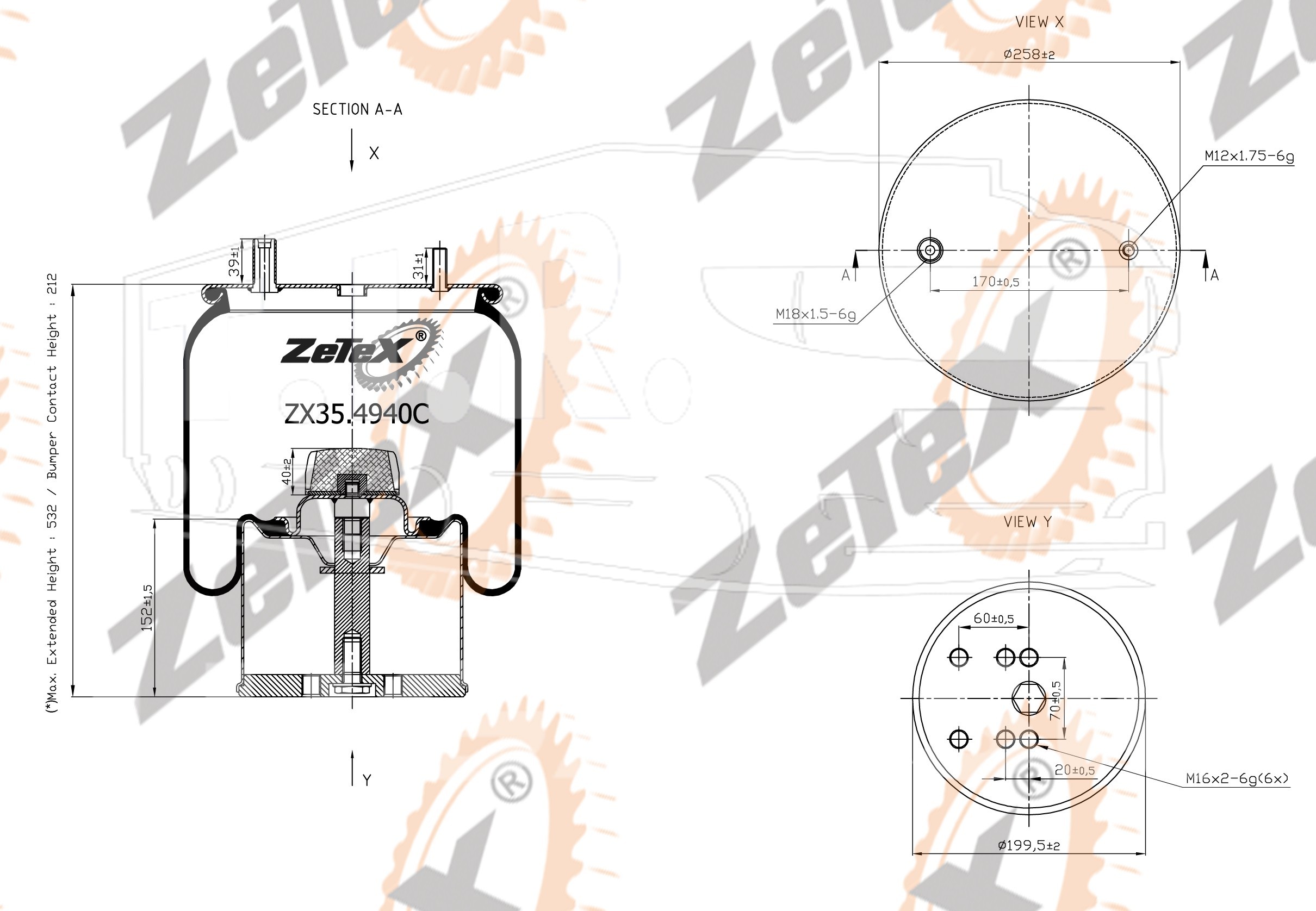 ZX35.4940C, Пневморессора 4940MB металлический стакан — ZeTeX