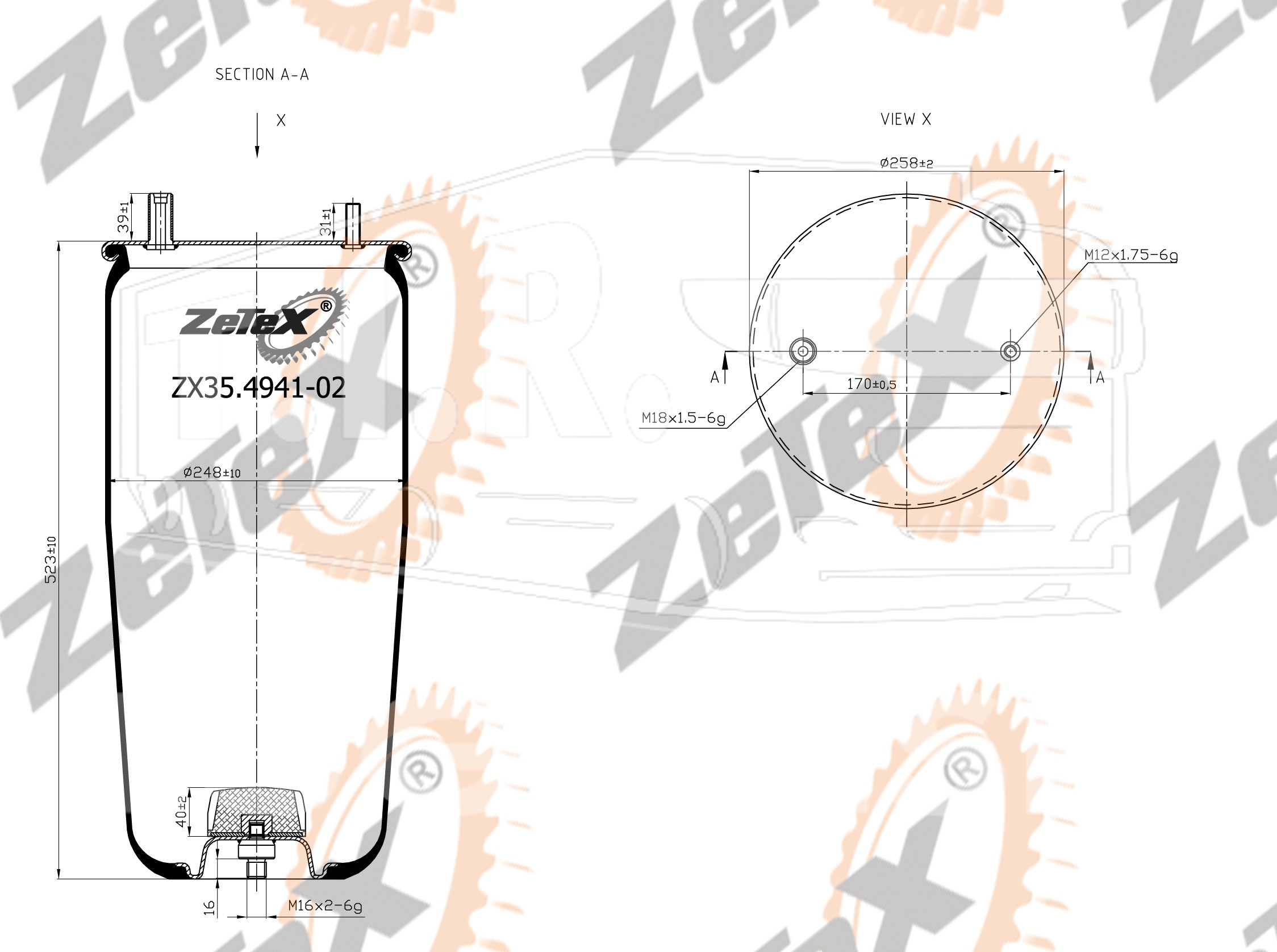 ZX35.4941-02, Пневморессора 4941NP02 без стакана BPW TYPE 30 — ZeTeX