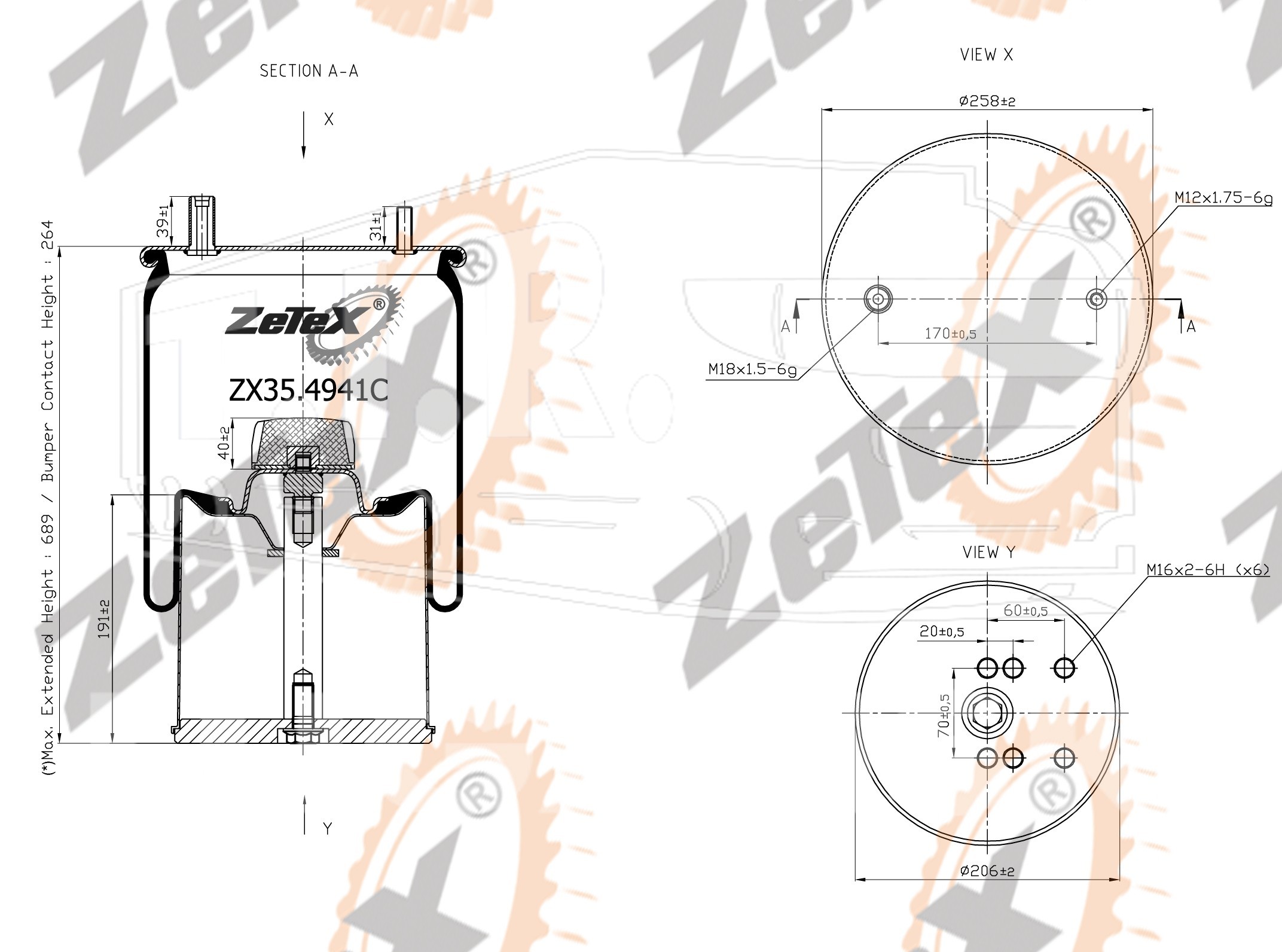 ZX35.4941C, Пневморессора 4941NP02 металлический стакан BPW TYPE 30 — ZeTeX