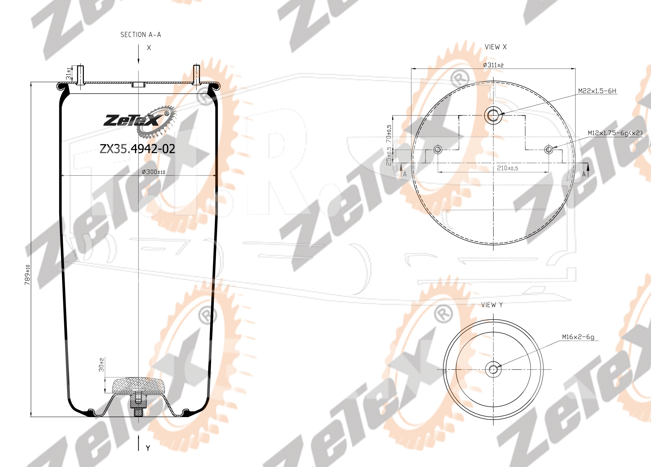 ZX35.4942-02, Пневморессора 4942NP02 без стакана BPW TYPE 36-2 — ZeTeX