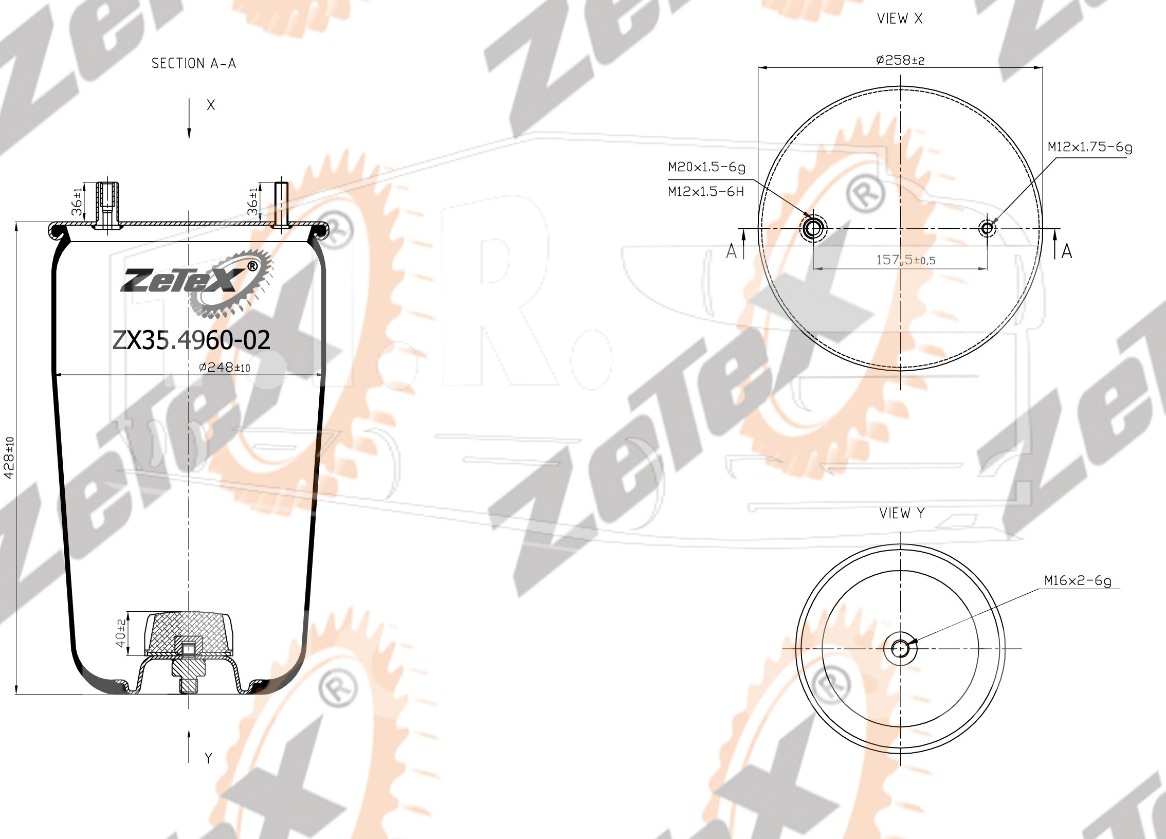 ZX35.4960-02, Пневморессора 4960NP02 без стакана BPW TYPE 30 K — ZeTeX