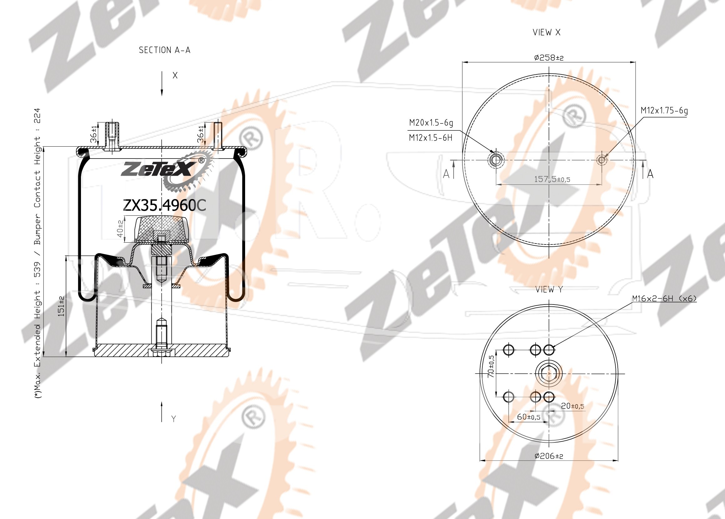 ZX35.4960C, Пневморессора 4960NP02 металлический стакан — ZeTeX
