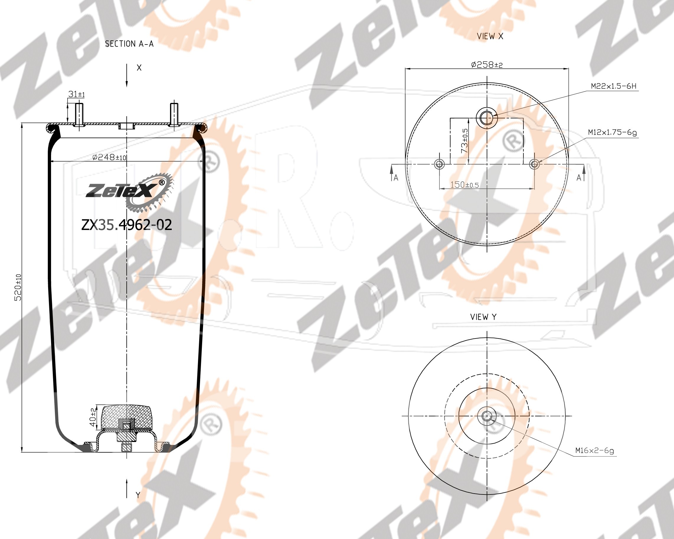 ZX35.4962-02, Пневморессора 4962NP02 без стакана — ZeTeX