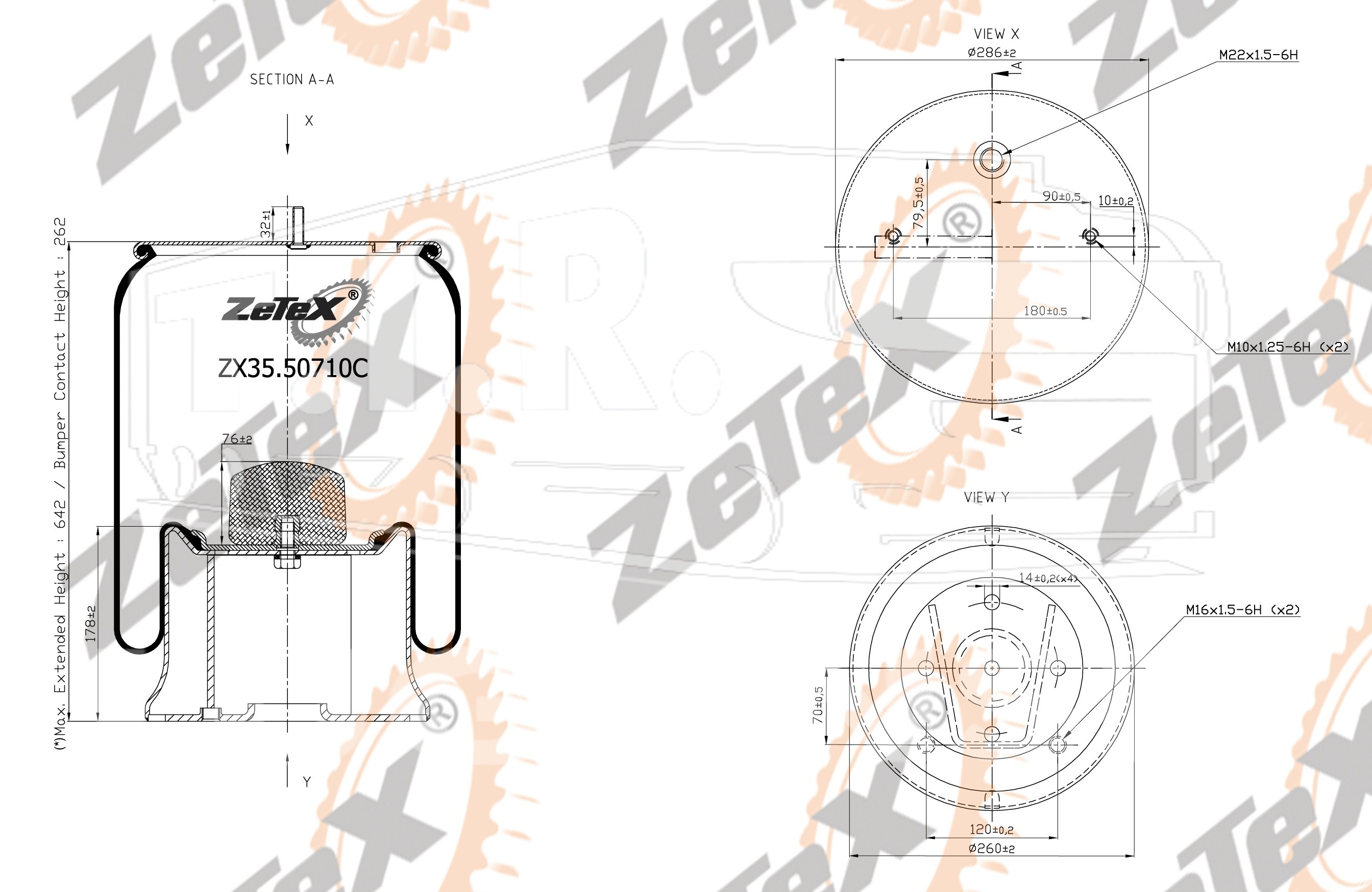 ZX35.50710C, Пневморессора 58050710 металлический стакан Cardi — ZeTeX