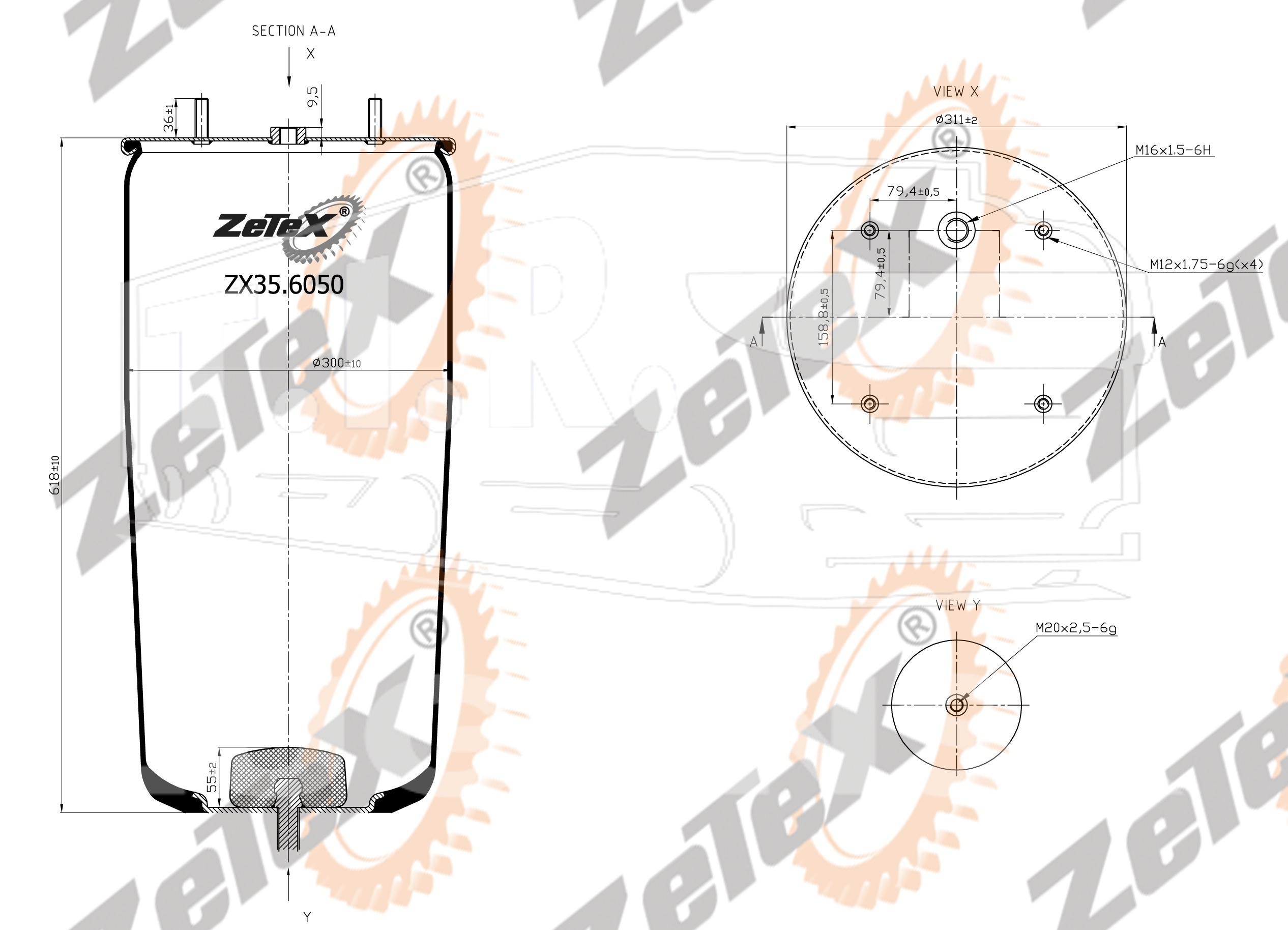 ZX35.6050, Пневморессора 1DK32E-4 без стакана KAESSBOHRER — ZeTeX