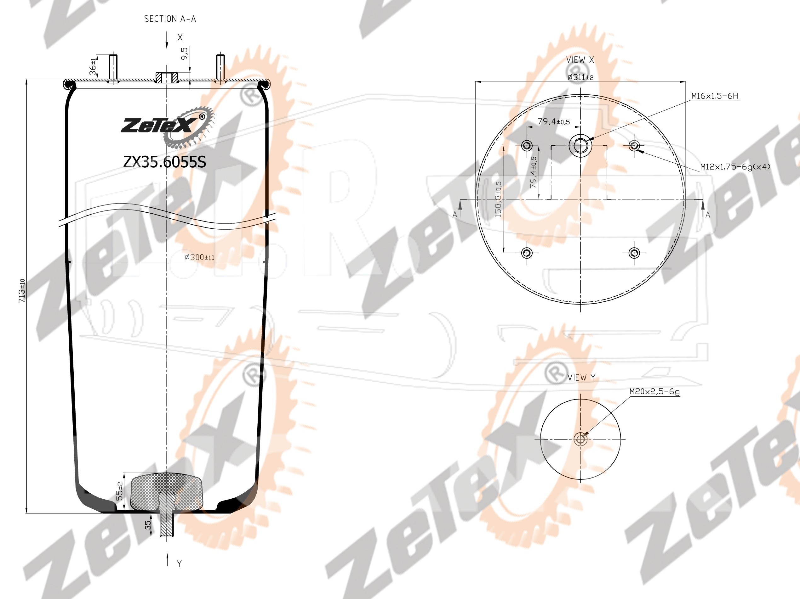 ZX35.6055S, Пневморессора 1TC360-55 без стакана KAESSBOHRER — ZeTeX