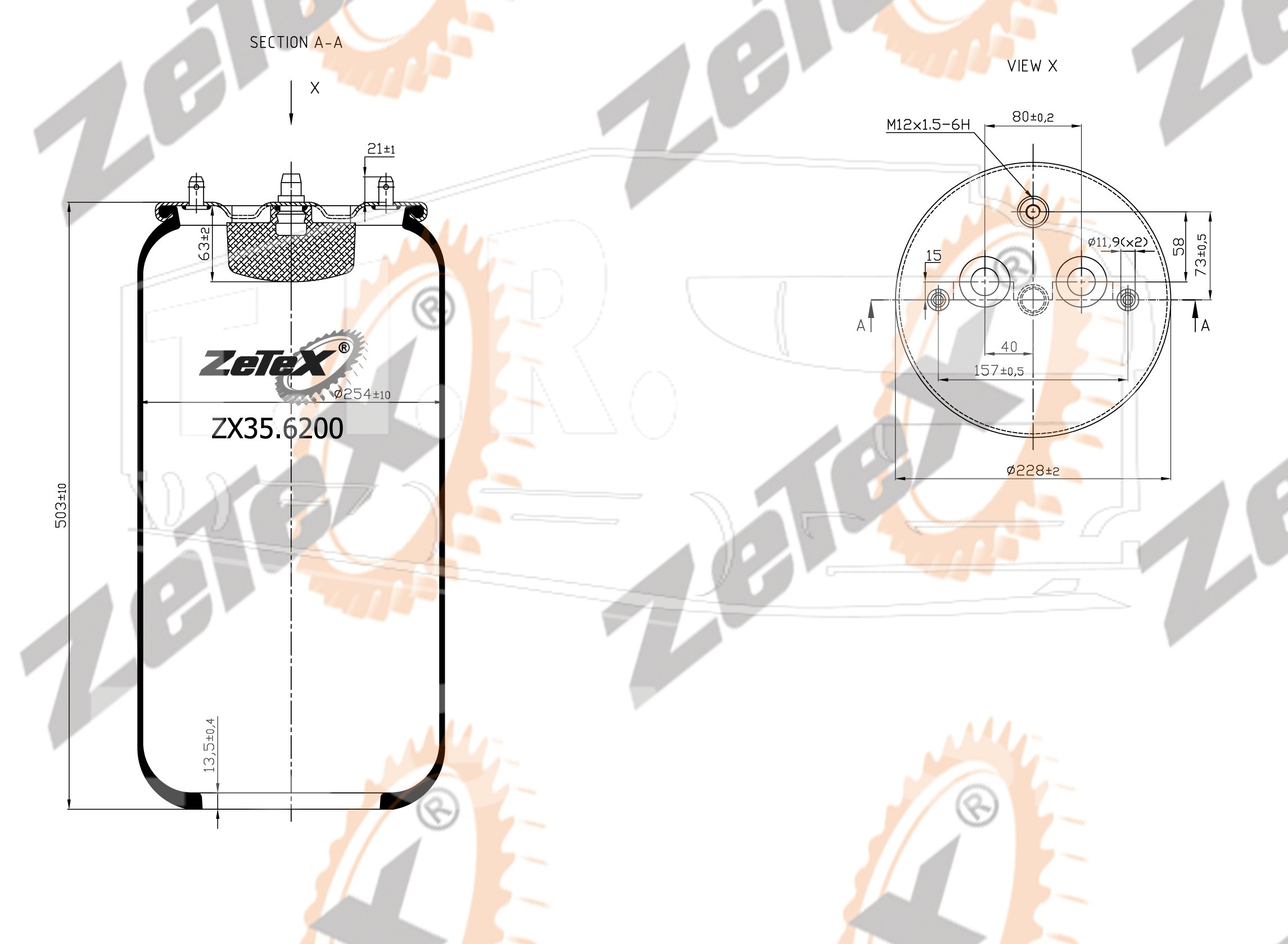 ZX35.6200, Пневморессора 6200M без стакана Scania — ZeTeX