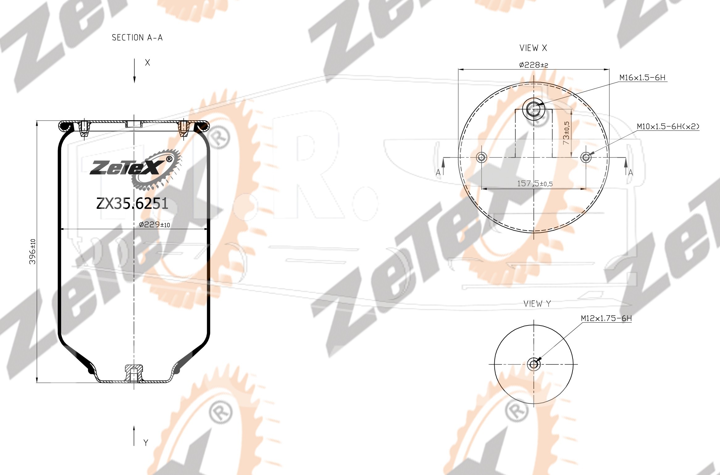 ZX35.6251, Пневморессора W01M586251 без стакана — ZeTeX