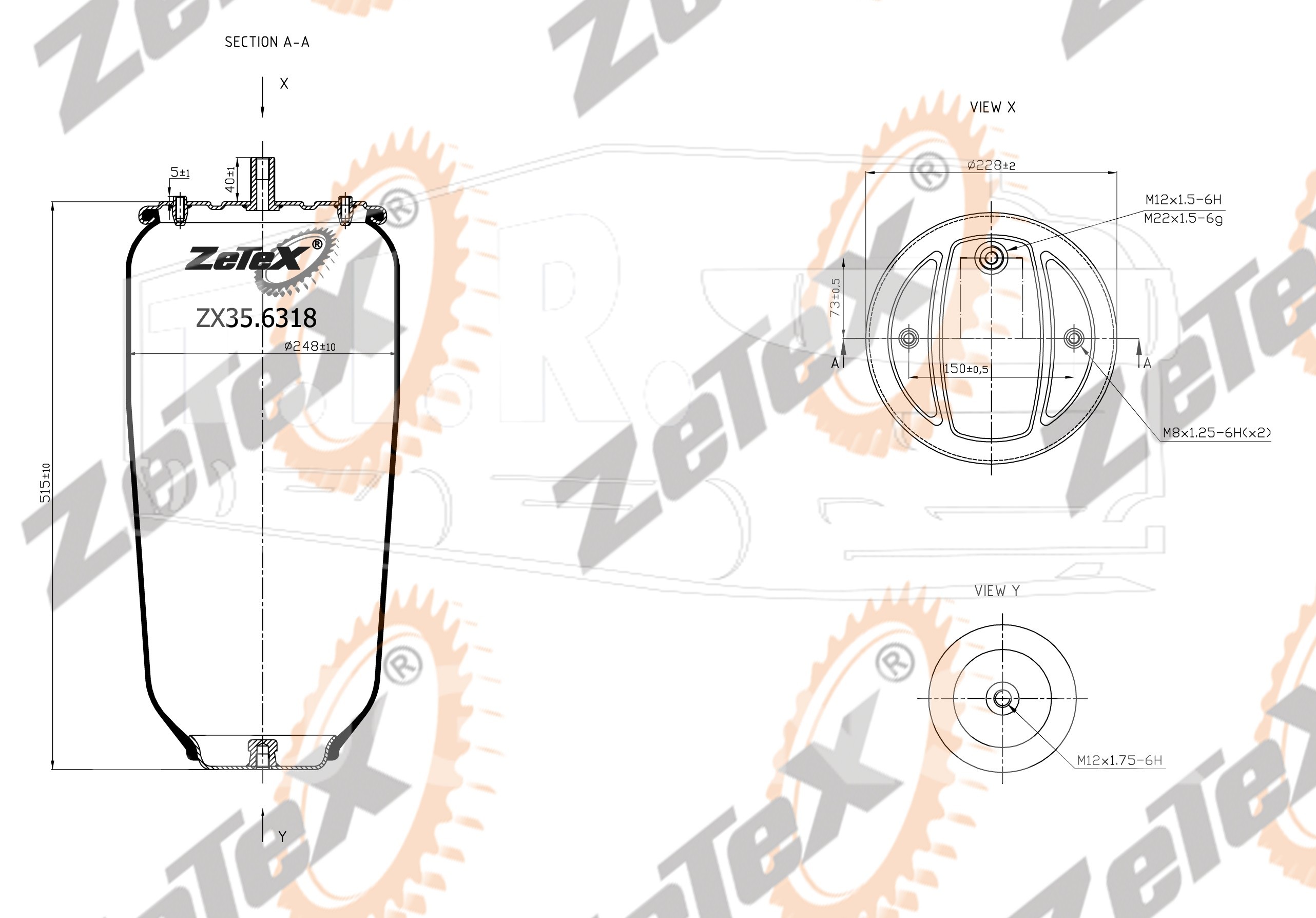 ZX35.6318, Пневморессора W01M586318 без стакана — ZeTeX