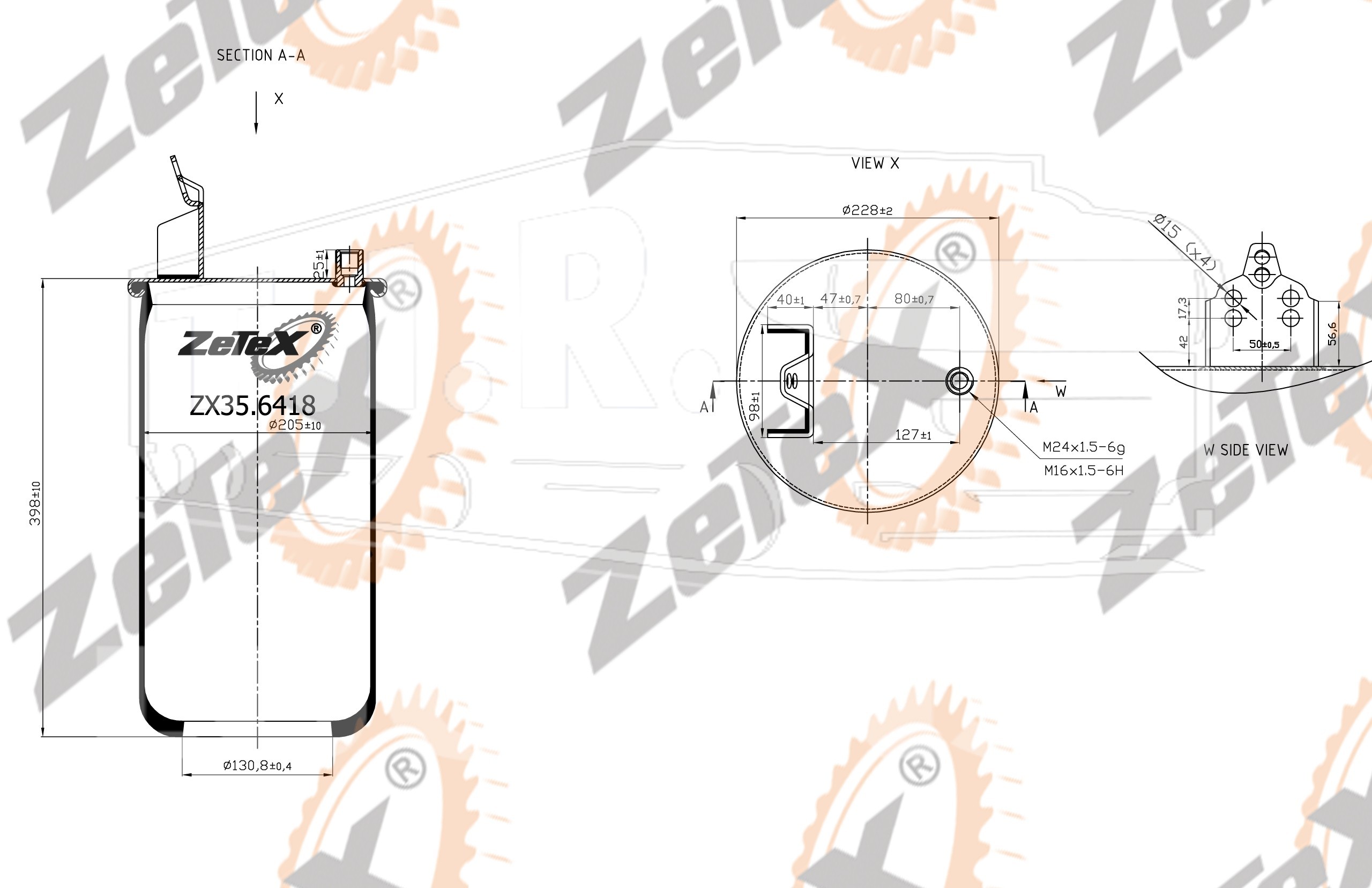 ZX35.6418, Пневморессора 6418N (6607NP01) без стакана/с кронштейном Volvo — ZeTeX