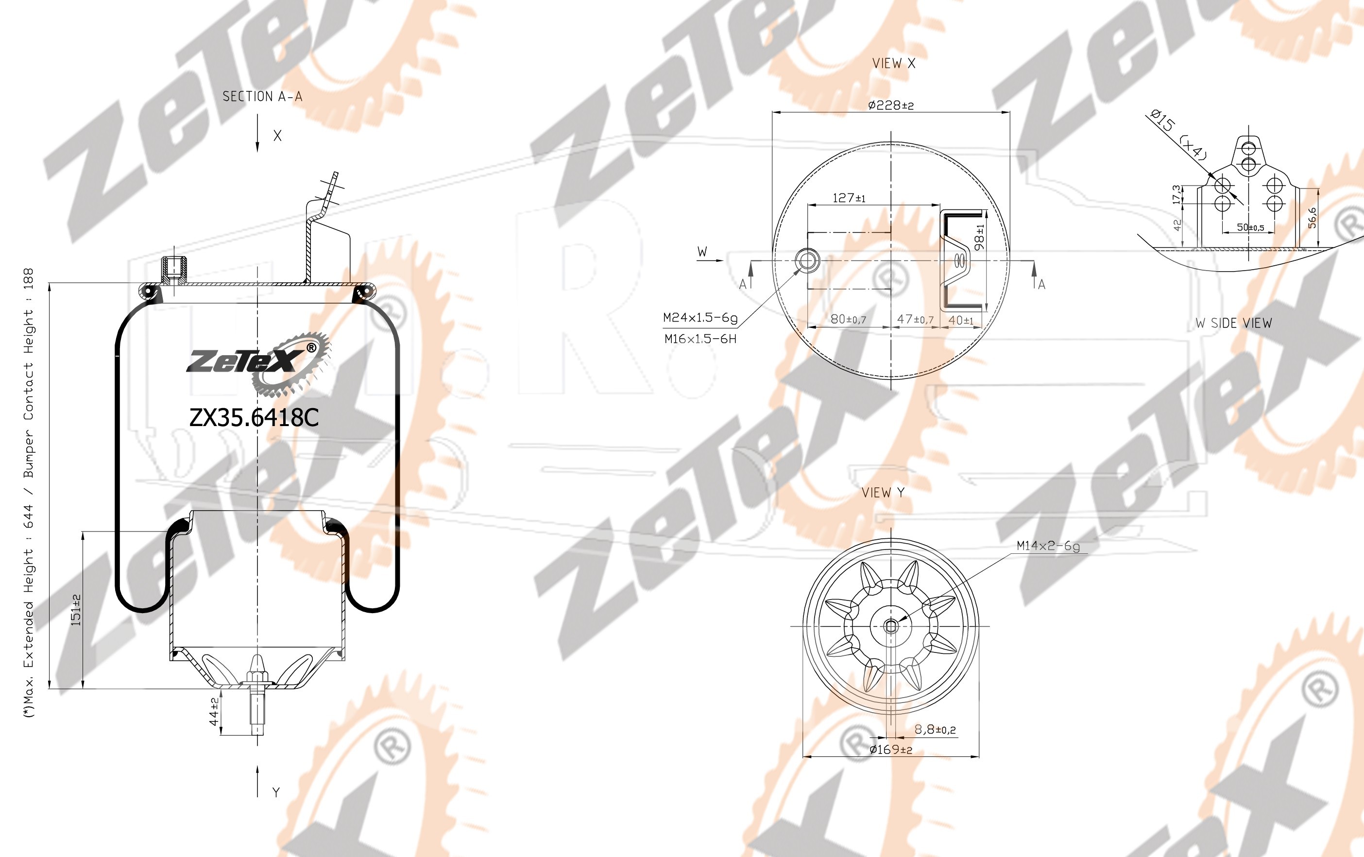 ZX35.6418C, Пневморессора 6418N (6607NP01) металлический стакан/с кронштейном Volvo — ZeTeX