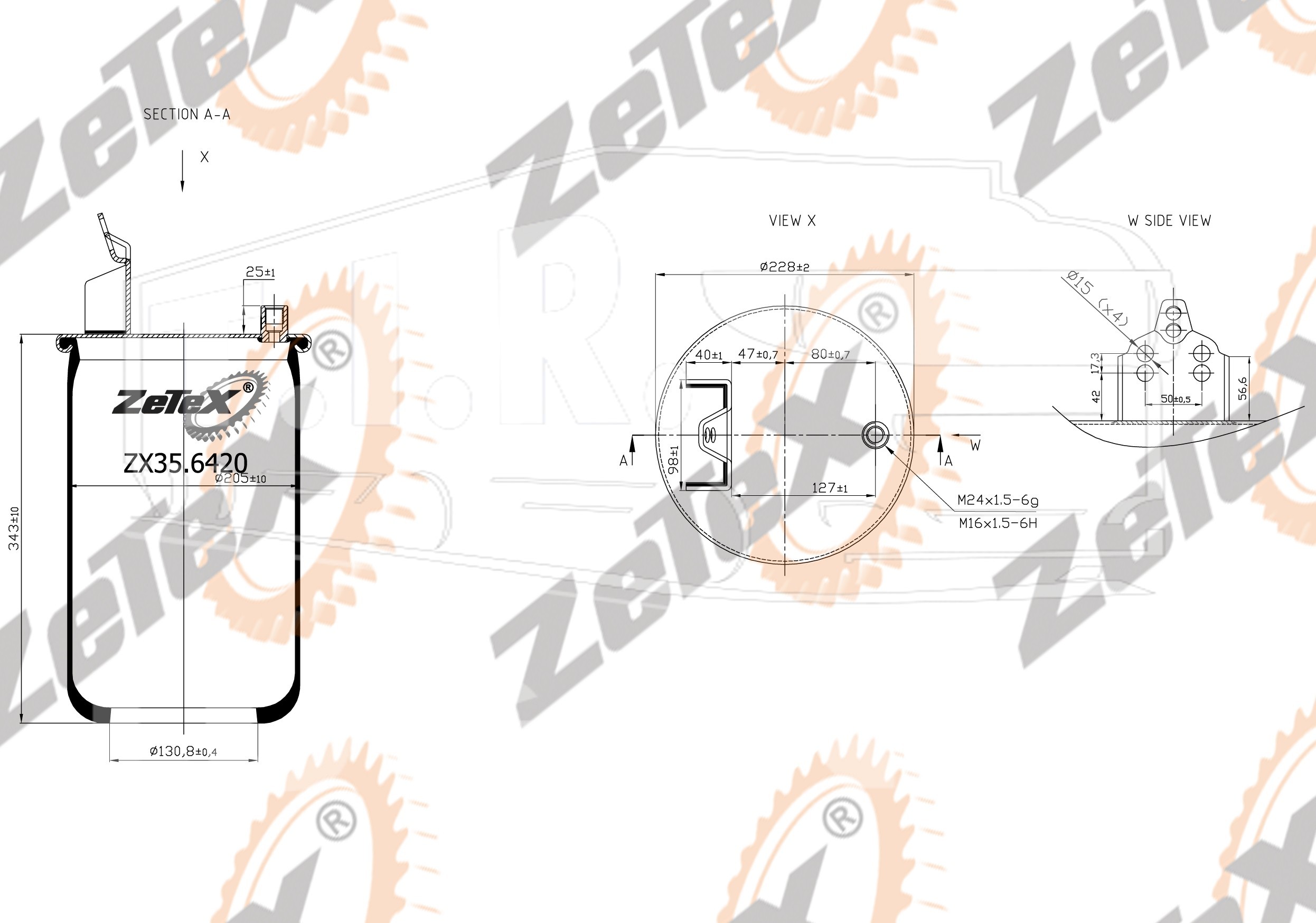 ZX35.6420, Пневморессора 6420N (82212N) без стакана/с кронштейном Volvo — ZeTeX