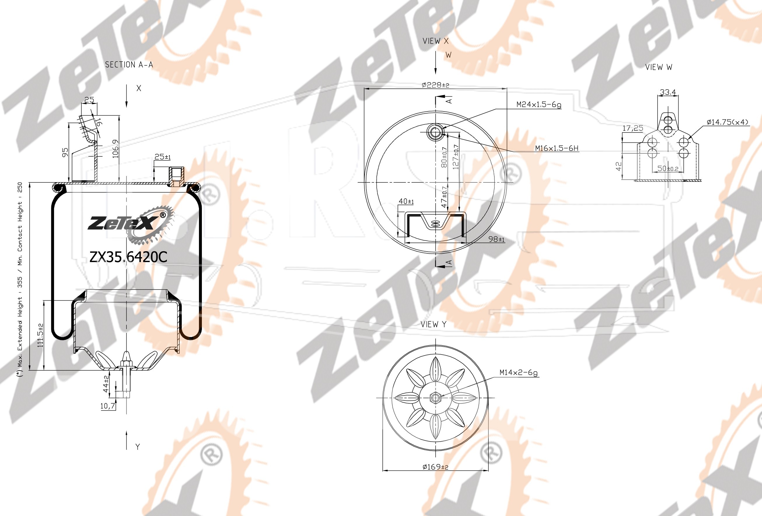 ZX35.6420C, Пневморессора 6420N (82212N) металлический стакан/с кронштейном Volvo — ZeTeX