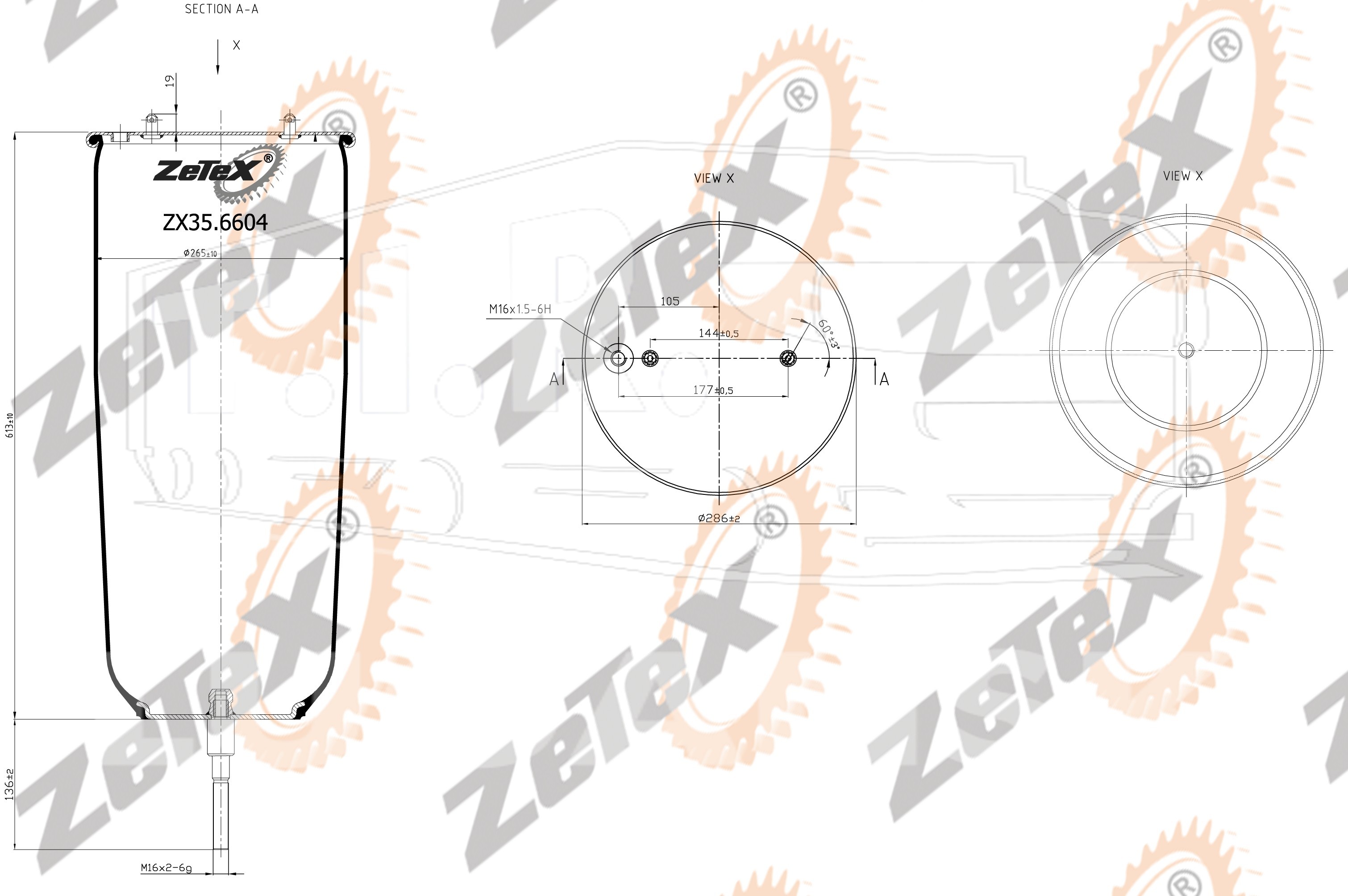 ZX35.6604, Пневморессора 6604NP01 без стакана — ZeTeX