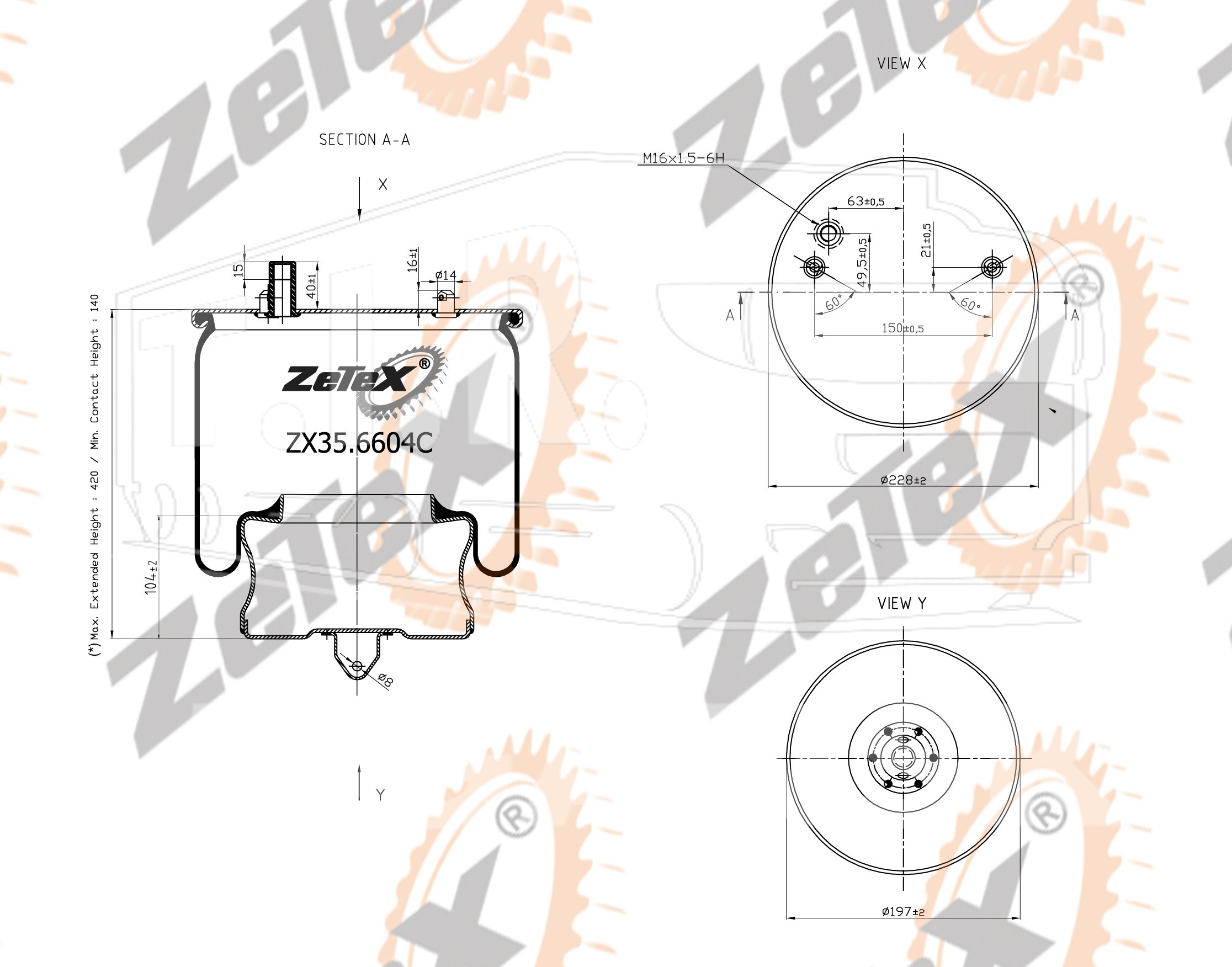 ZX35.6604C, Пневморессора 6604NP01 металлический стакан — ZeTeX