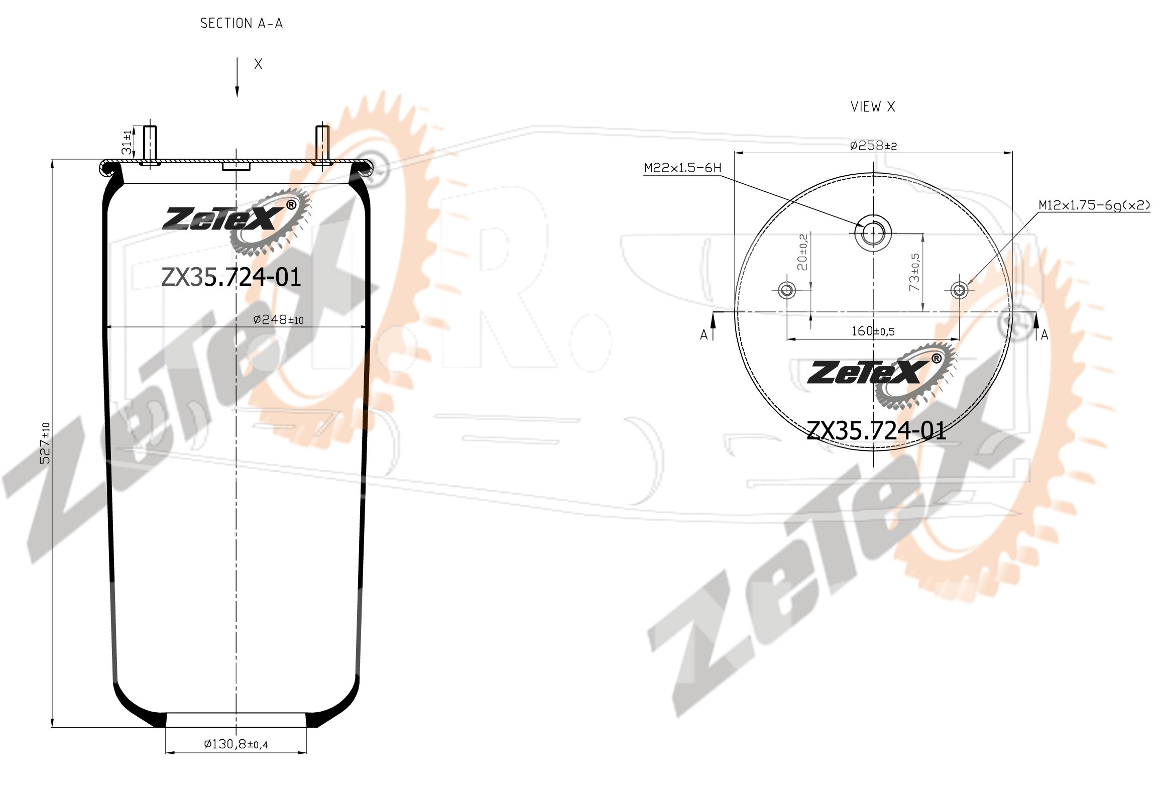 ZX35.724-01, Пневморессора 724NP01 без стакана GIGANT 3053 — ZeTeX
