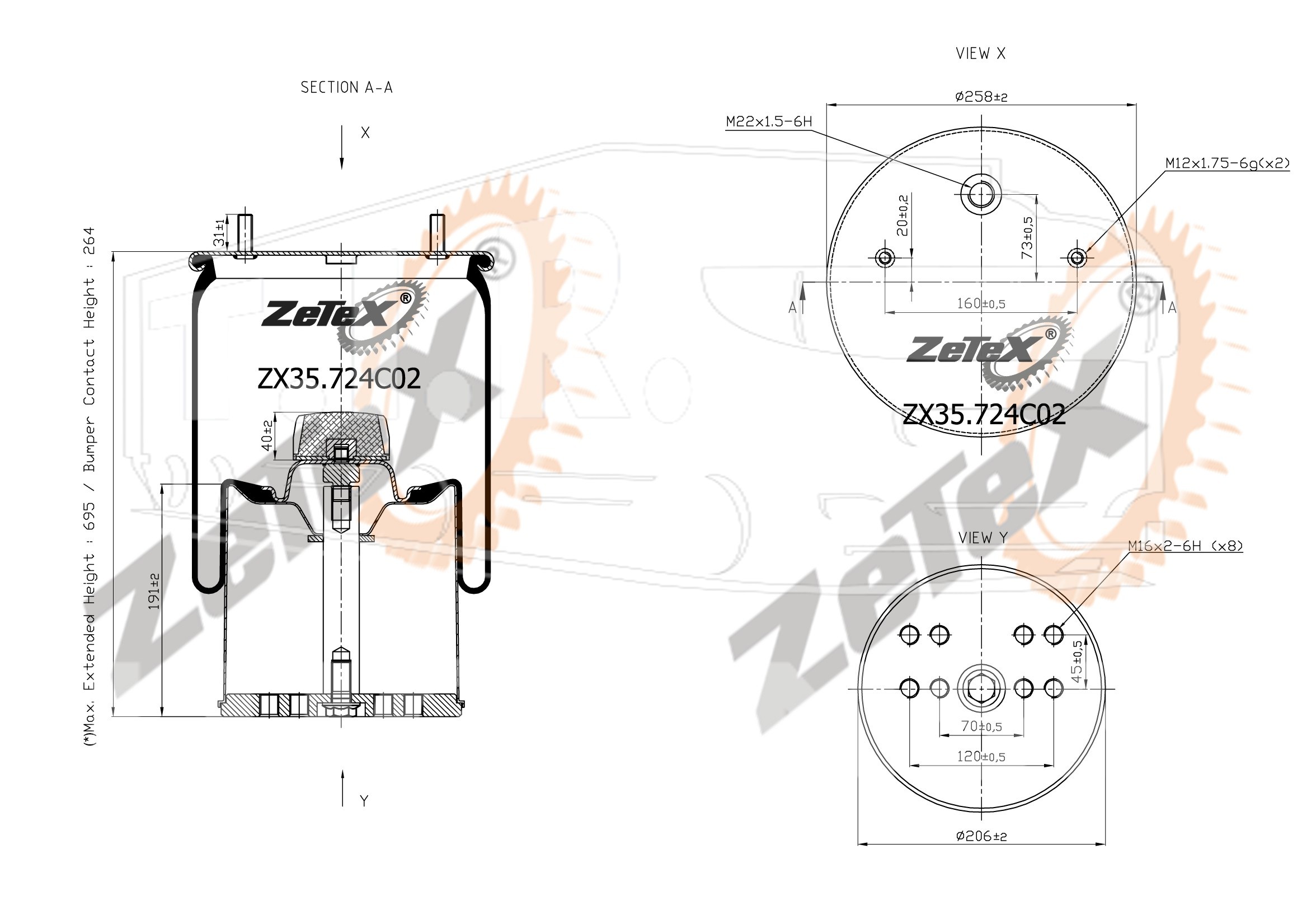 ZX35.724C02, Пневморессора 724NP02 металлический стакан GIGANT 3053 — ZeTeX