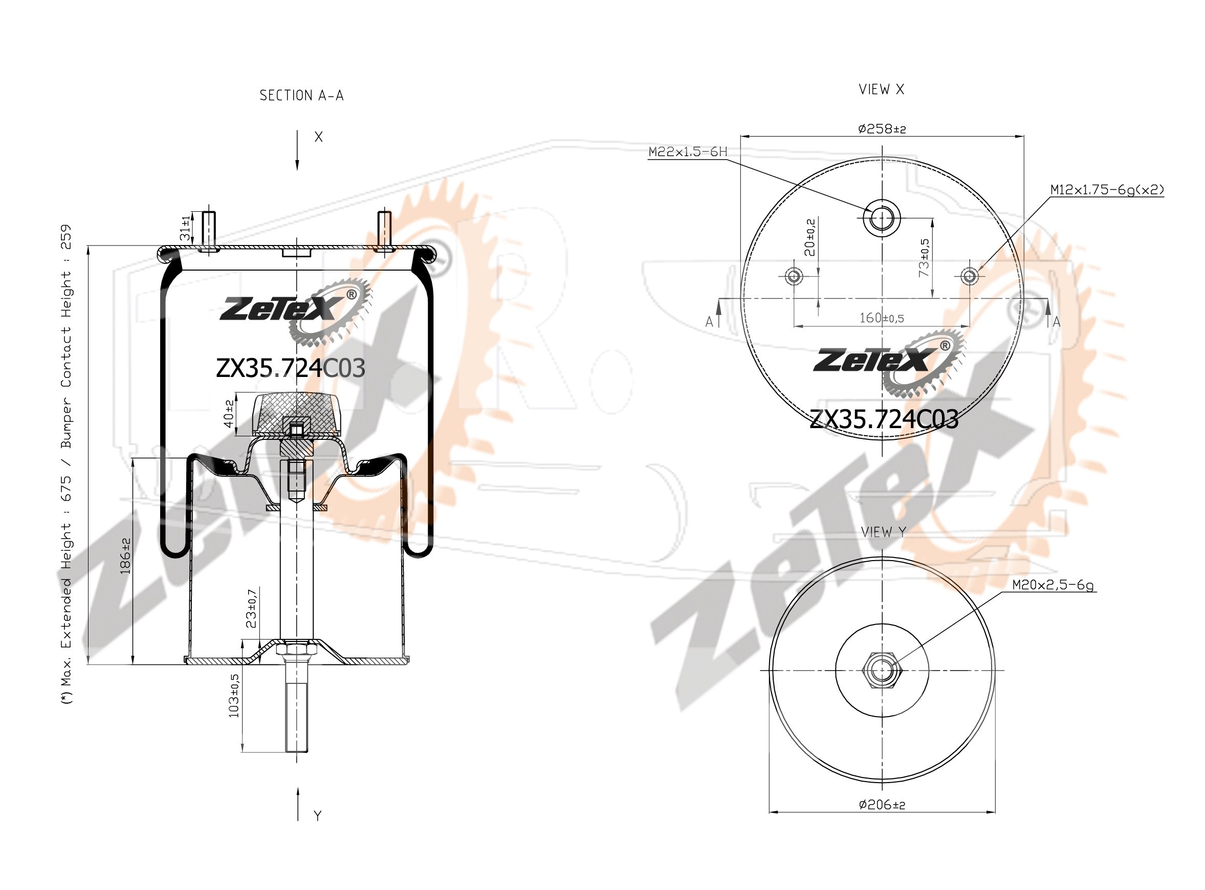 ZX35.724C03, Пневморессора 724NP03 металлический стакан GIGANT 3053 — ZeTeX
