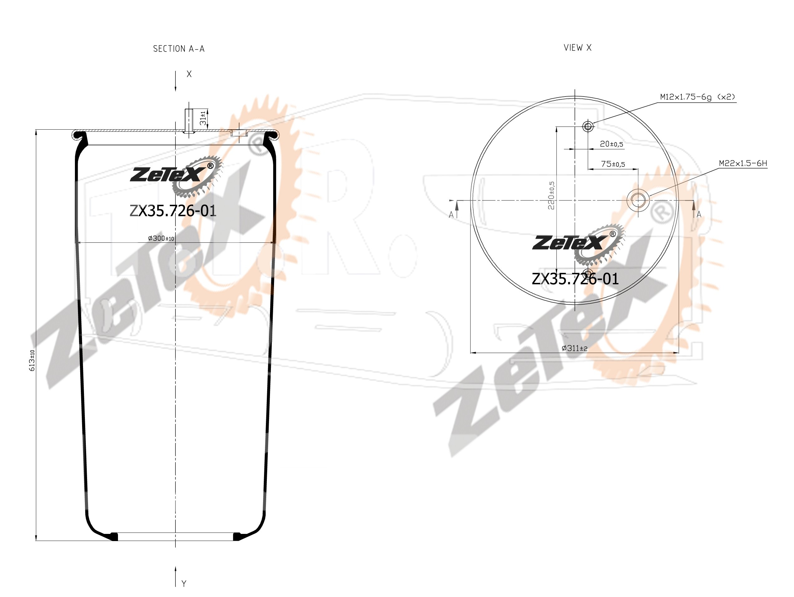 ZX35.726-01, Пневморессора 726NP01 без стакана GIGANT 3661 — ZeTeX