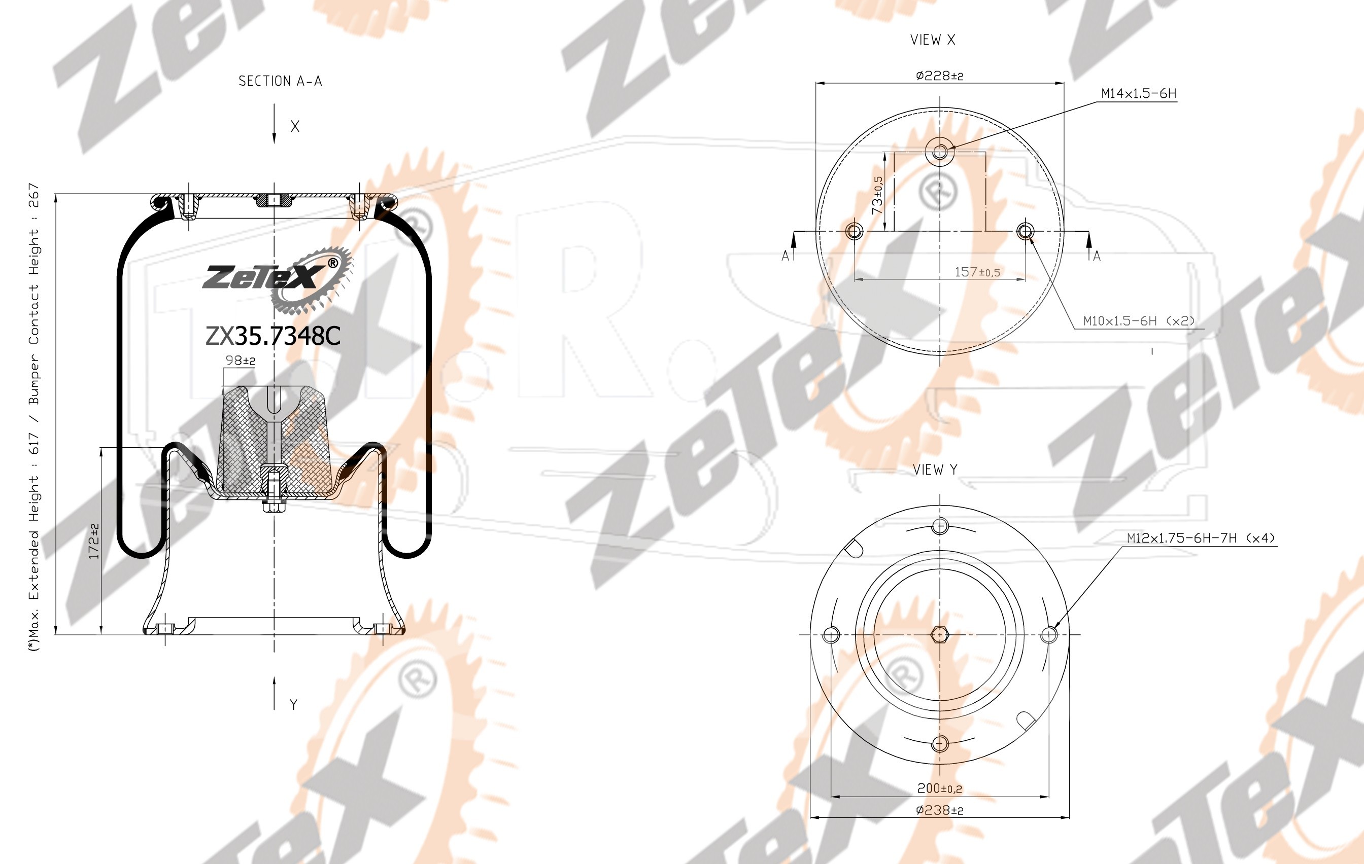 ZX35.7348C, Пневморессора 7348 (2500425 Samro) металлический стакан — ZeTeX