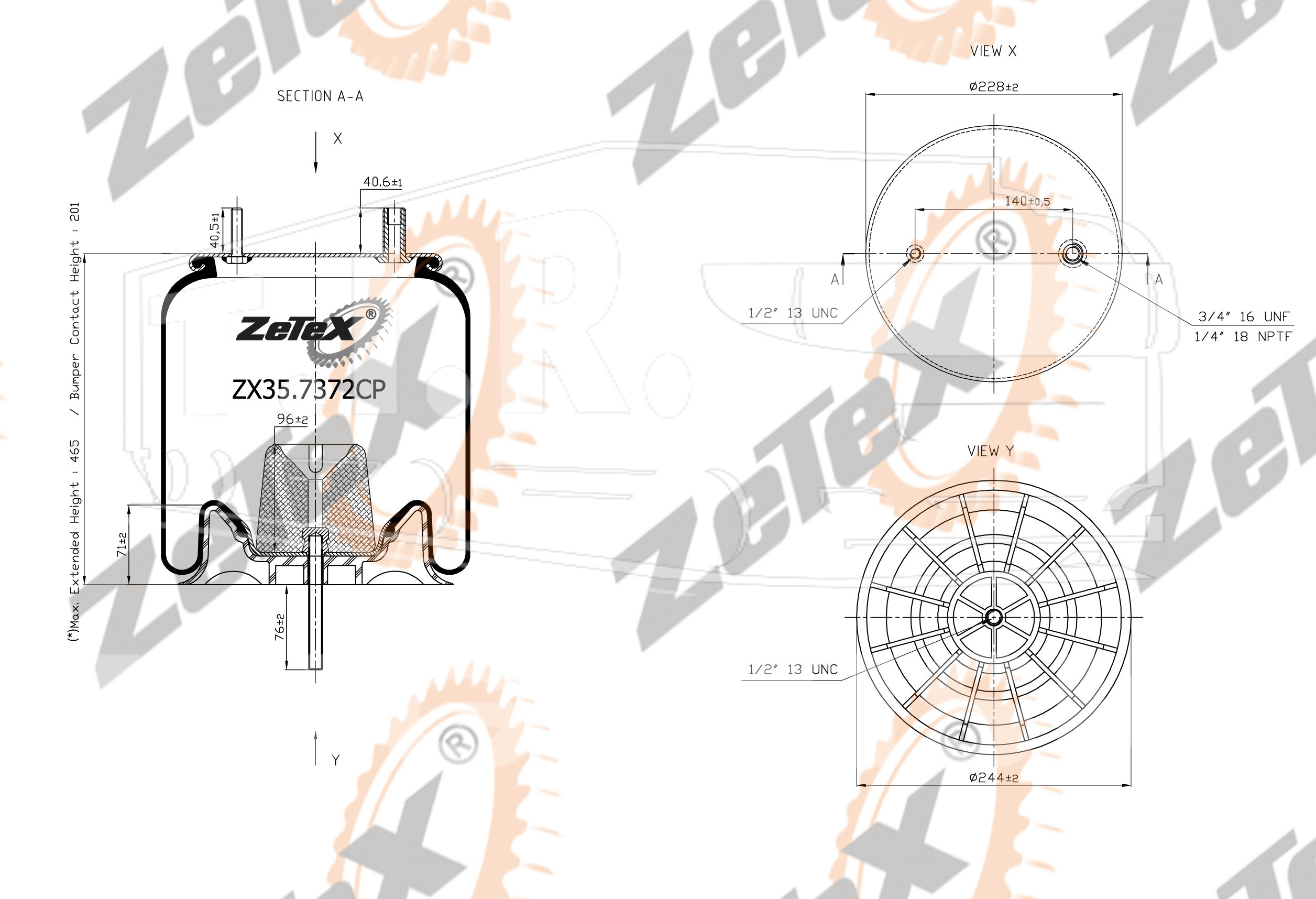 ZX35.7372CP, Пневморессора 90557372 SAF пластиковый стакан — ZeTeX
