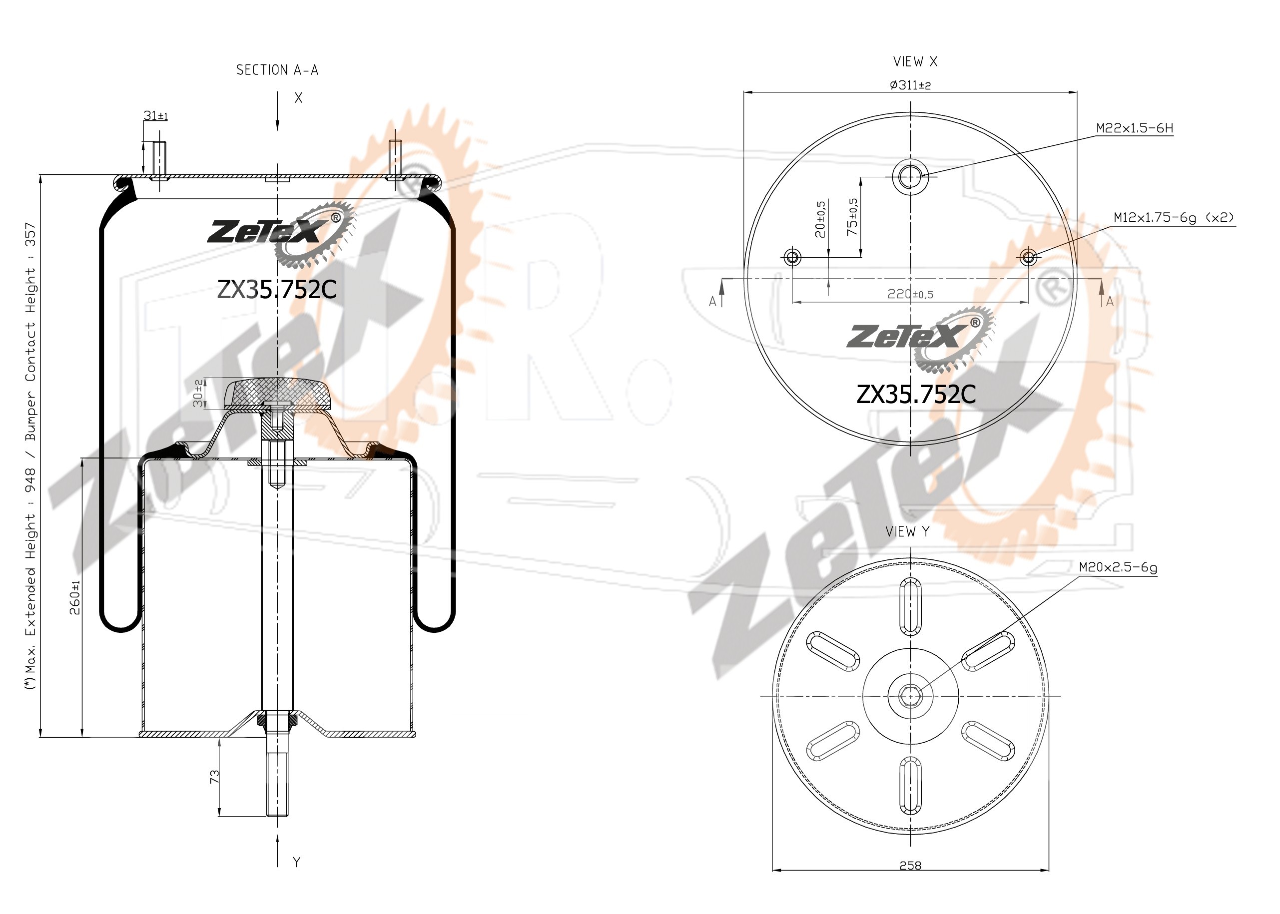 ZX35.752C, Пневморессора 752NP02 металлический стакан GIGANT 3671 — ZeTeX