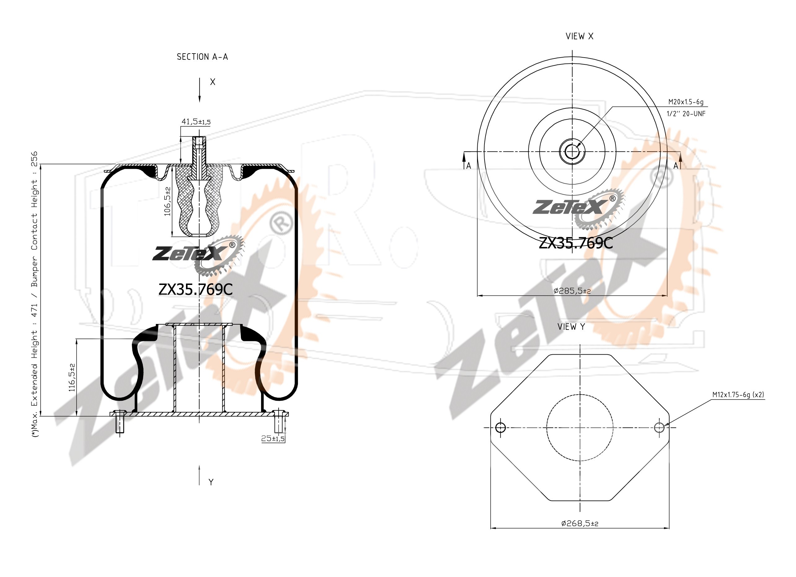 ZX35.769C, Пневморессора 769M металлический стакан IRIS PR 100 — ZeTeX