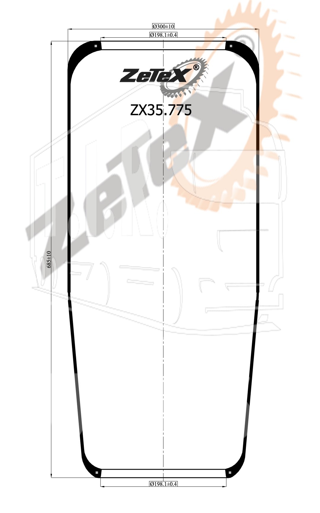 ZX35.775, Пневморессора 775N  BPW / EVO / GIGANT / KOEGEL — ZeTeX
