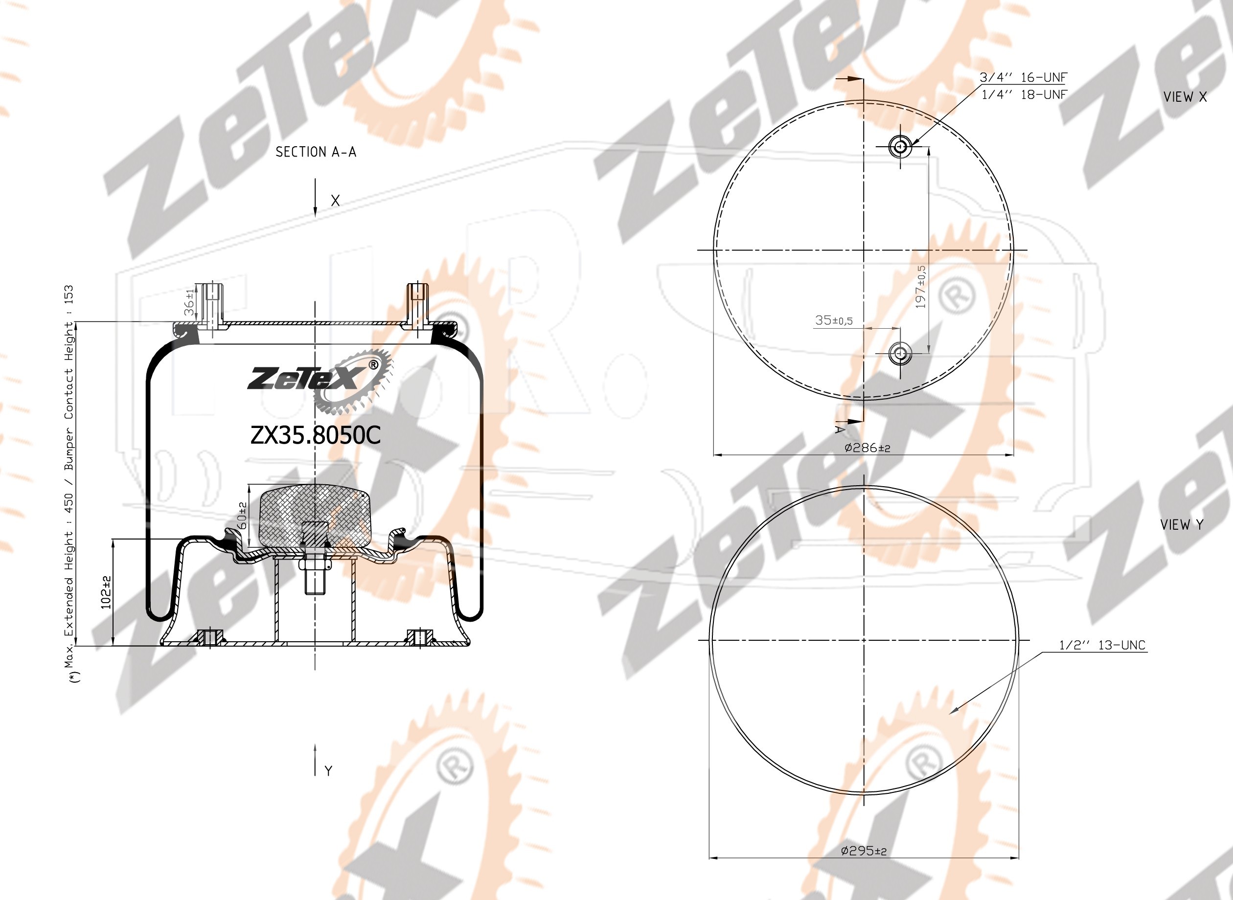 ZX35.8050C, Пневморессора W013588050 металлический стакан — ZeTeX