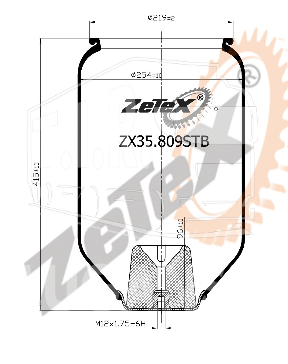 ZX35.809STB, Пневморессора 809NTB без стакана с отбойником MAN / PEGASO — ZeTeX