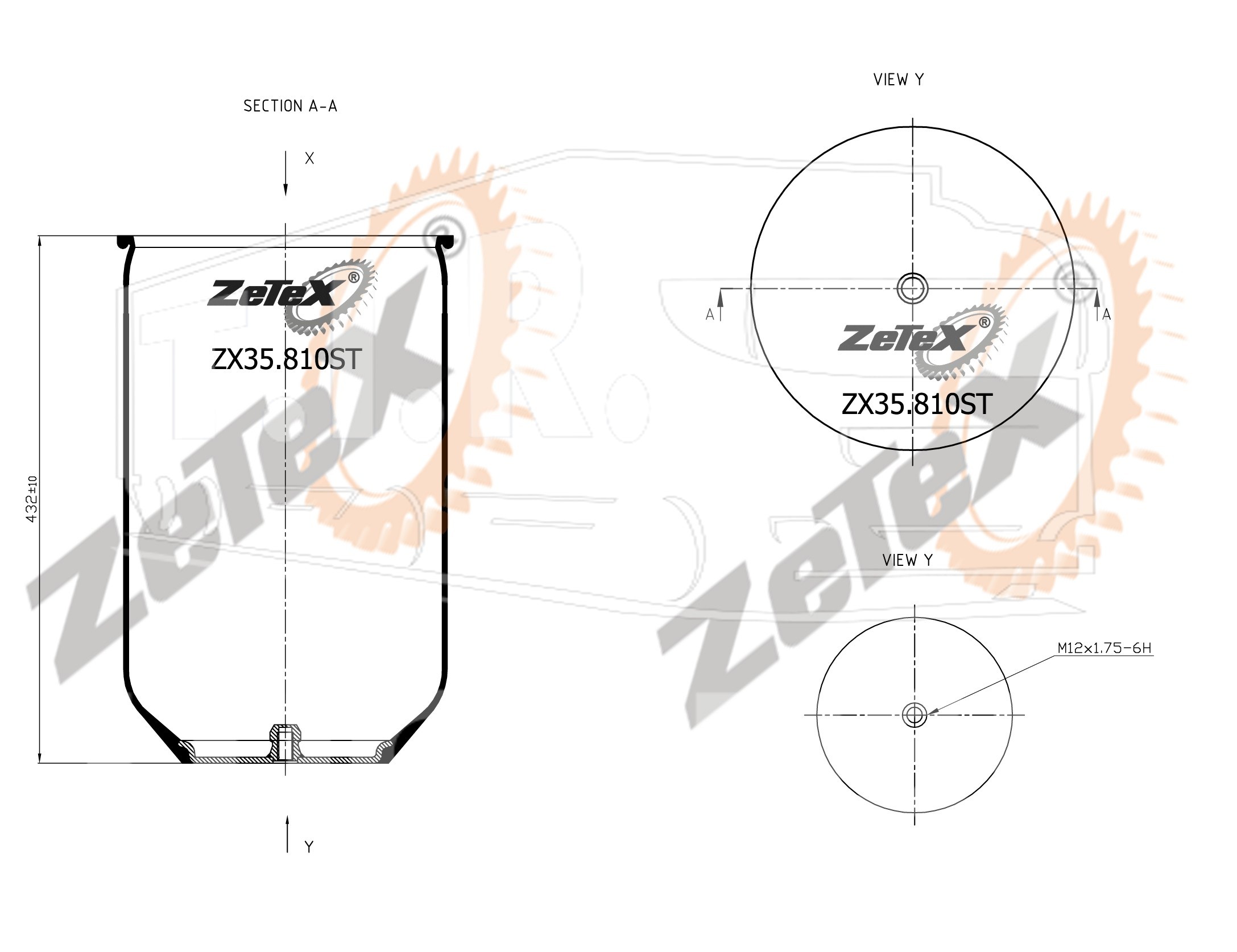 ZX35.810ST, Пневморессора 810NT без стакана MAN SG240 H / SG 280 H — ZeTeX