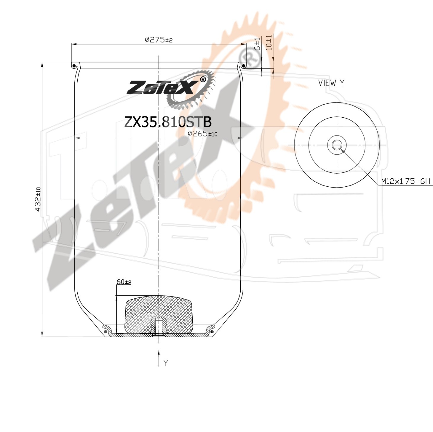 ZX35.810STB, Пневморессора 810NTB без стакана с отбойником MAN ?80 — ZeTeX