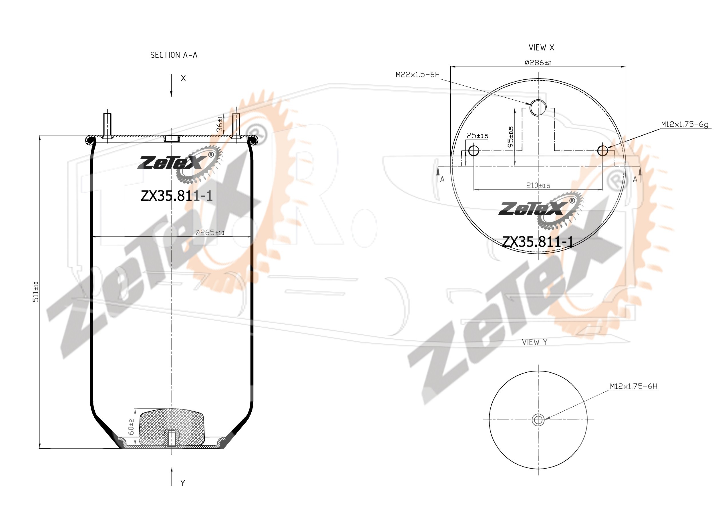ZX35.811-1, Пневморессора 811M без стакана DAF — ZeTeX