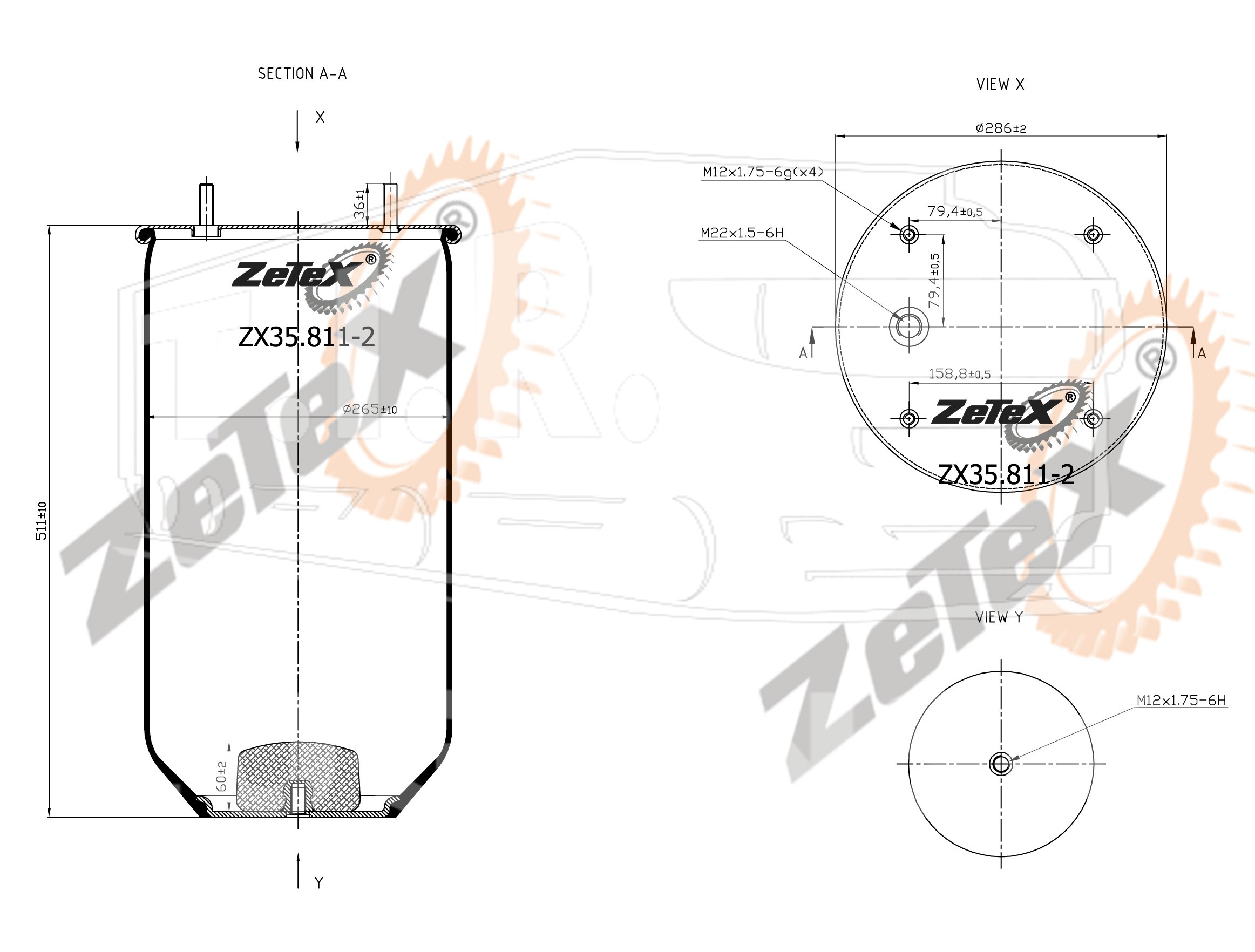 ZX35.811-2, Пневморессора 811M без стакана DAF — ZeTeX