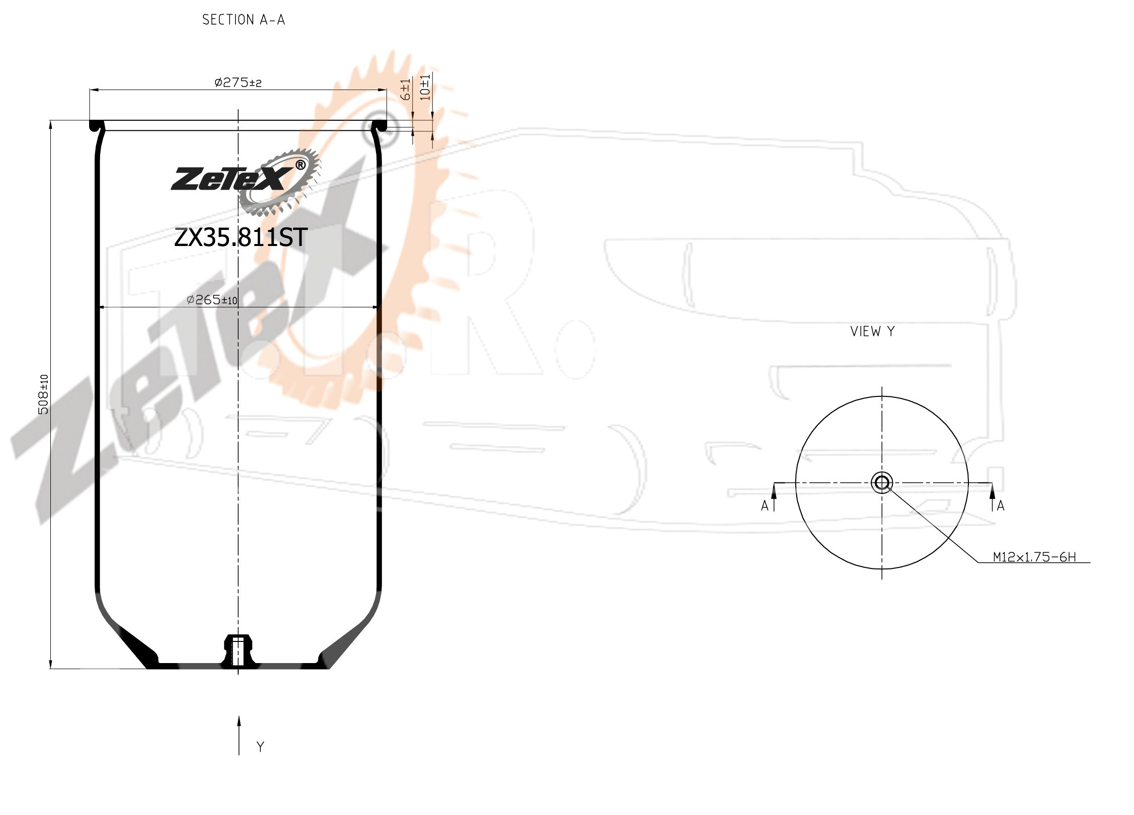 ZX35.811ST, Пневморессора 811NT без стакана без отбойника MAN SG220 / SG220 R — ZeTeX