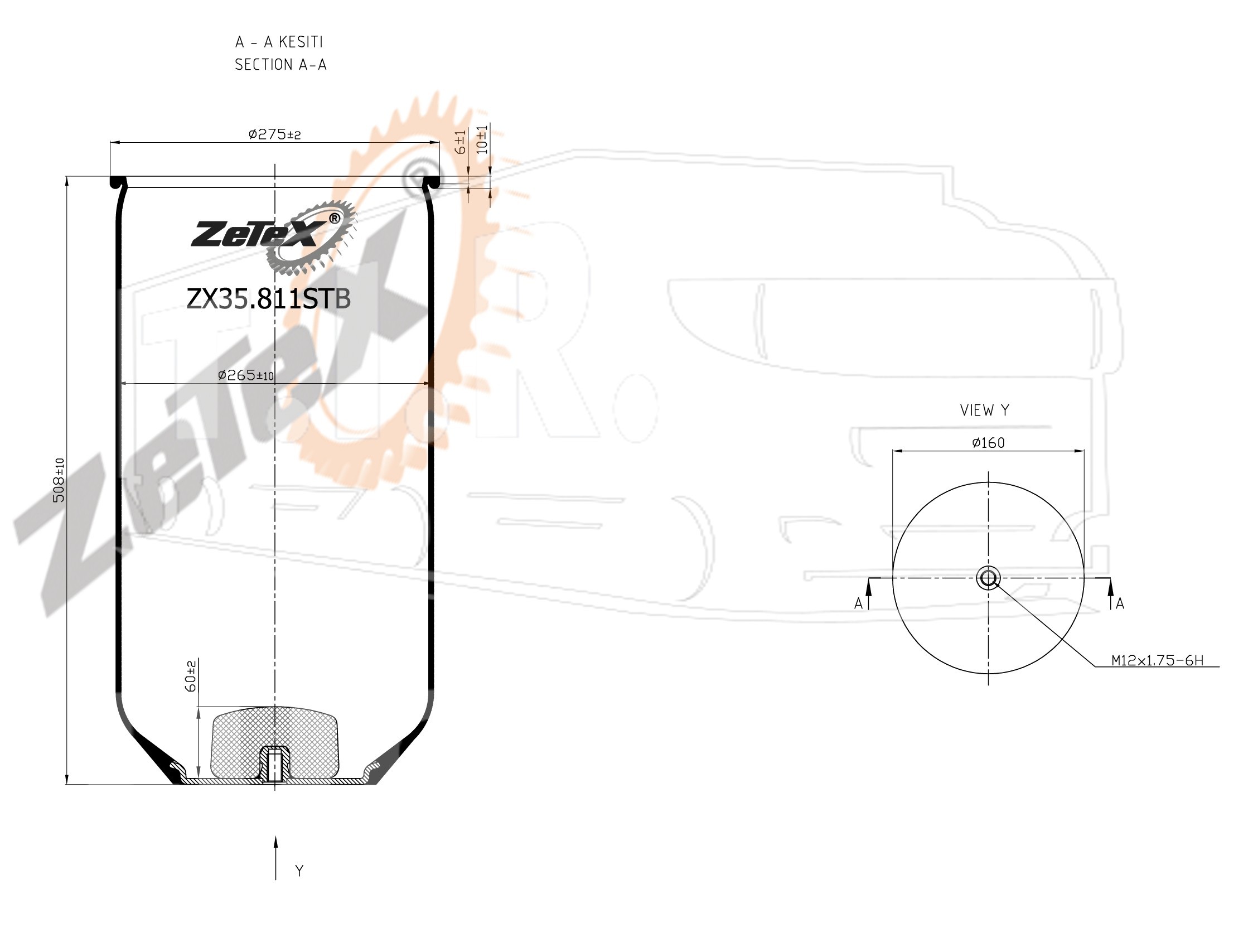 ZX35.811STB, Пневморессора 811NTB без стакана с отбойником MAN — ZeTeX
