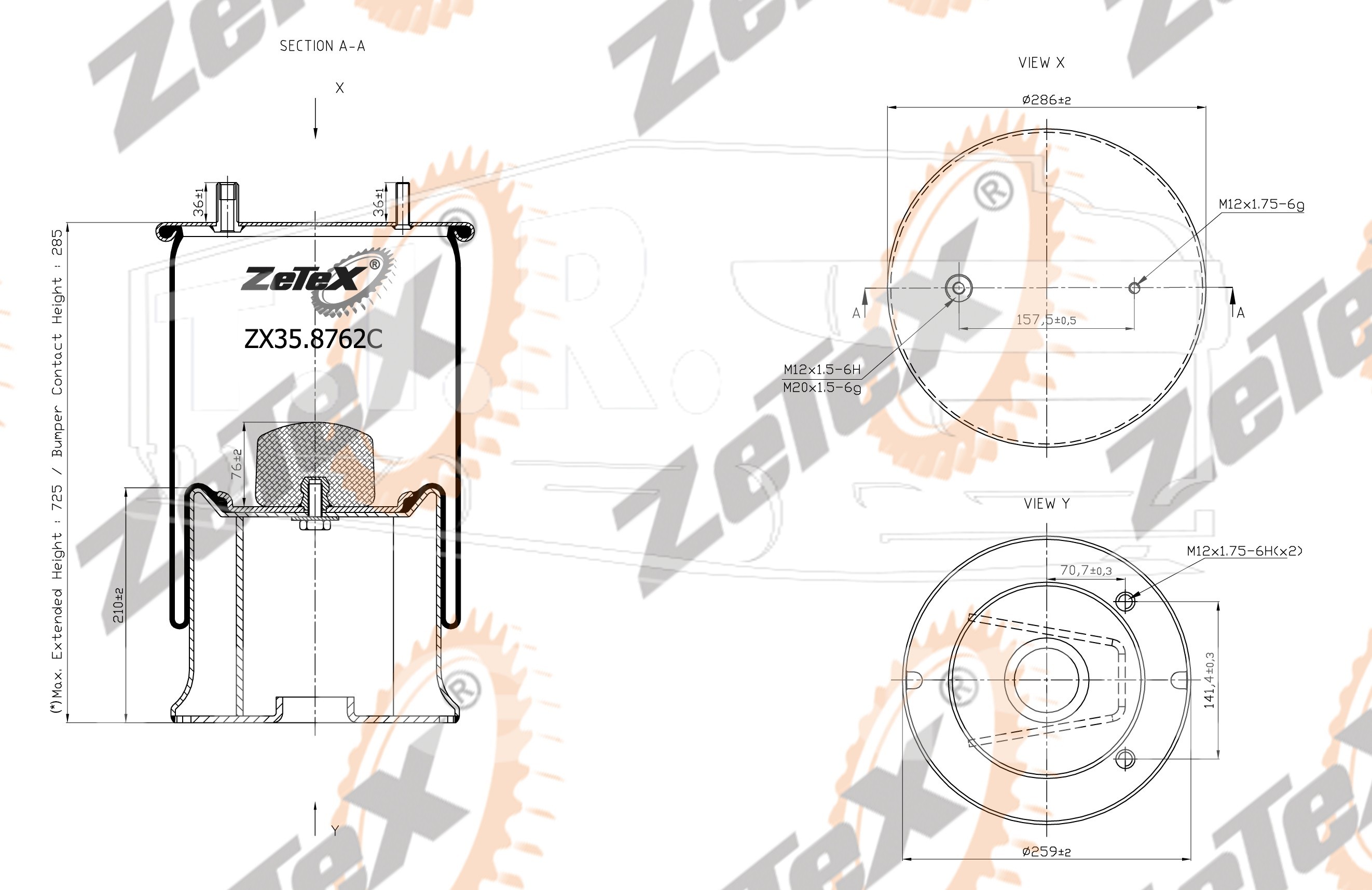 ZX35.8762C, Пневморессора W01M588762 металлический стакан — ZeTeX