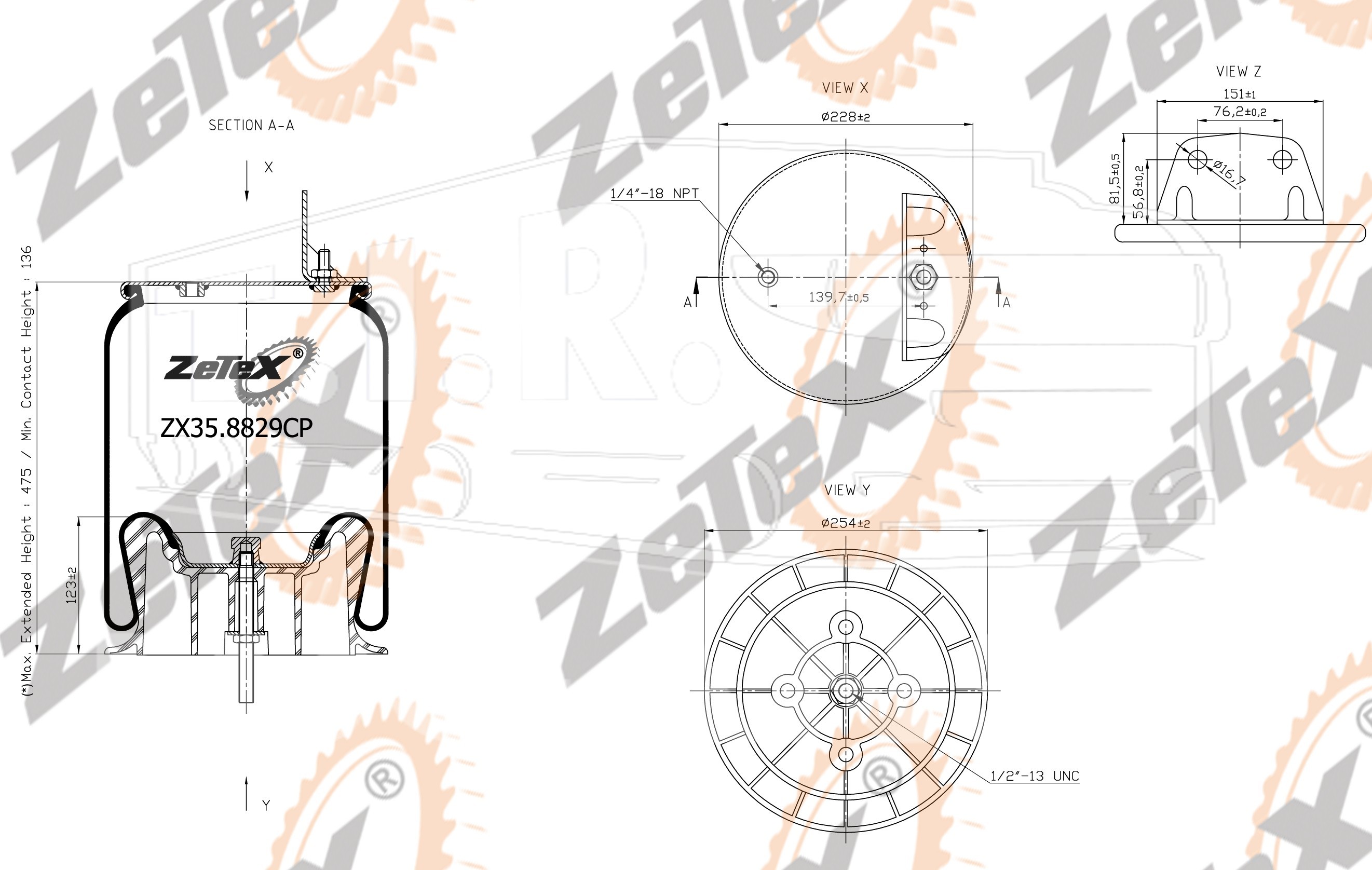 ZX35.8829CP, Пневморессора W013588829 пластиковый стакан — ZeTeX
