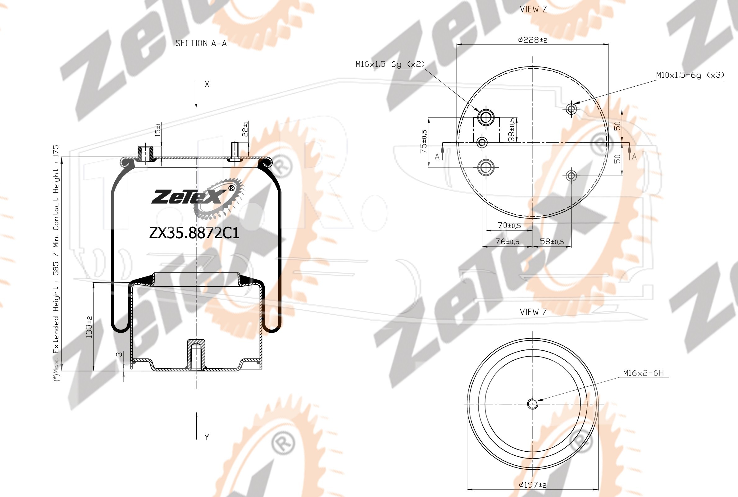 ZX35.8872C1, Пневморессора 887M2K1 металлический стакан DAF — ZeTeX