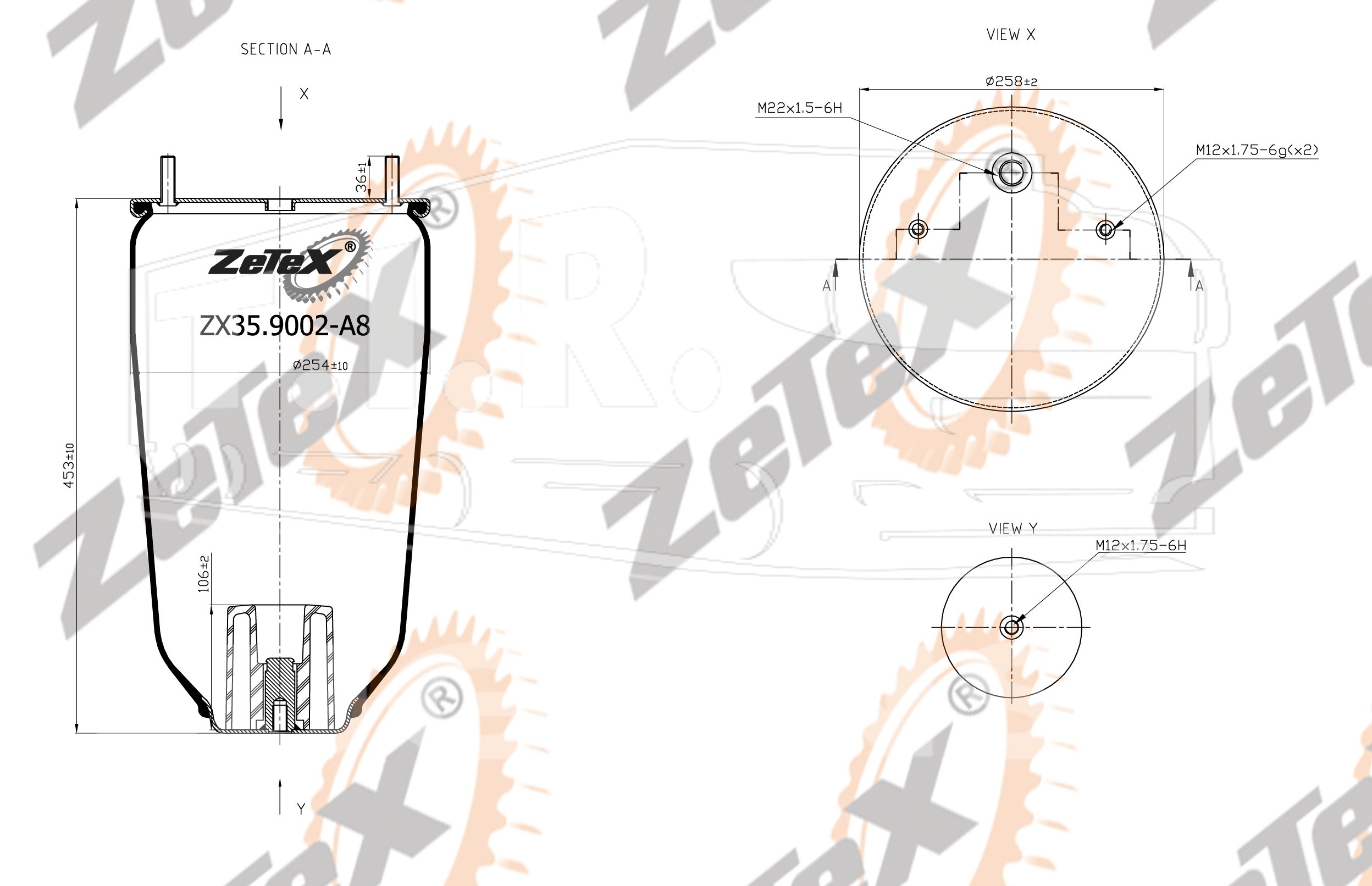 ZX35.9002-A8, Пневморессора 1DK21A-8 / W01M586297 без стакана WEWELER — ZeTeX